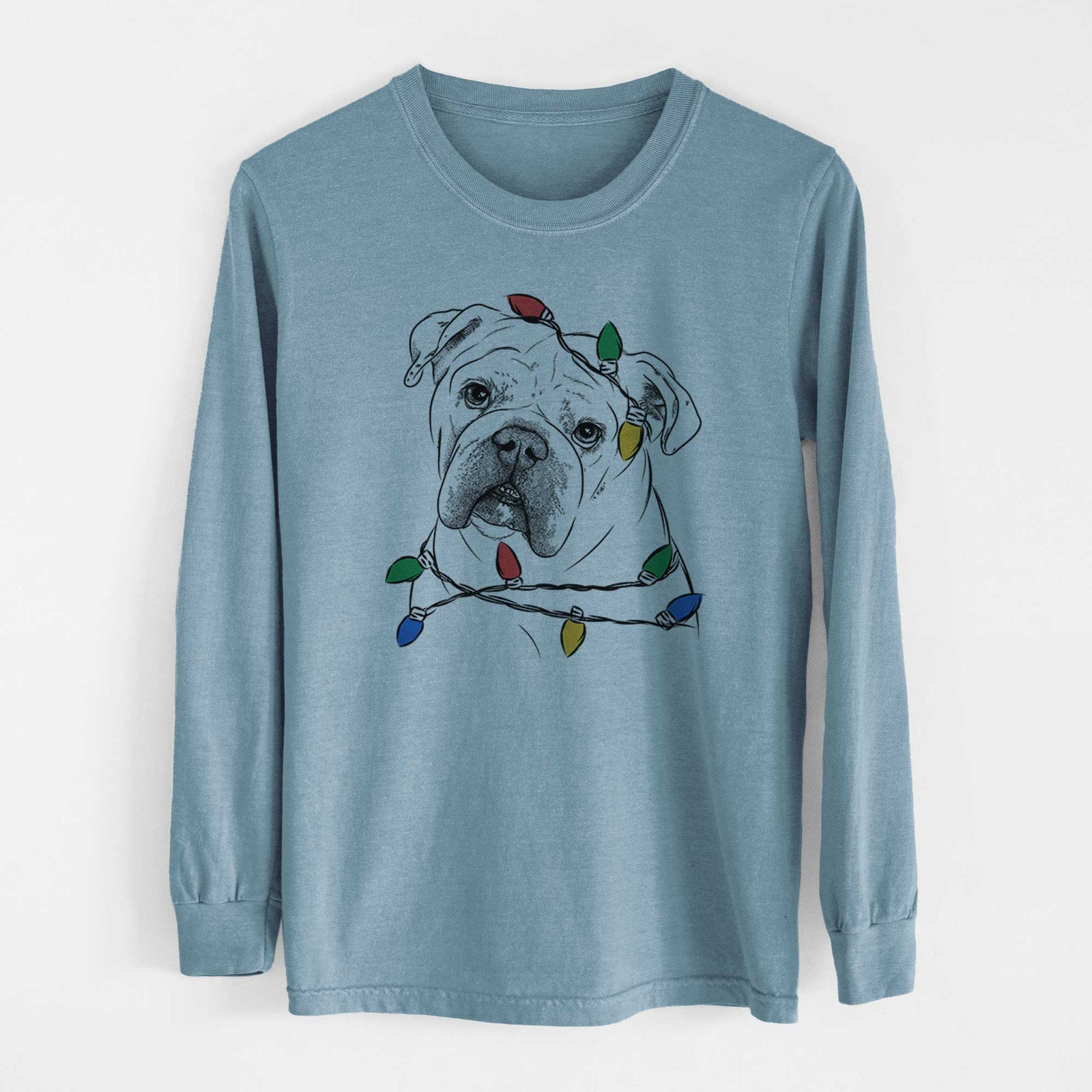 Christmas Lights Blossom the English Bulldog - Heavyweight 100% Cotton Long Sleeve