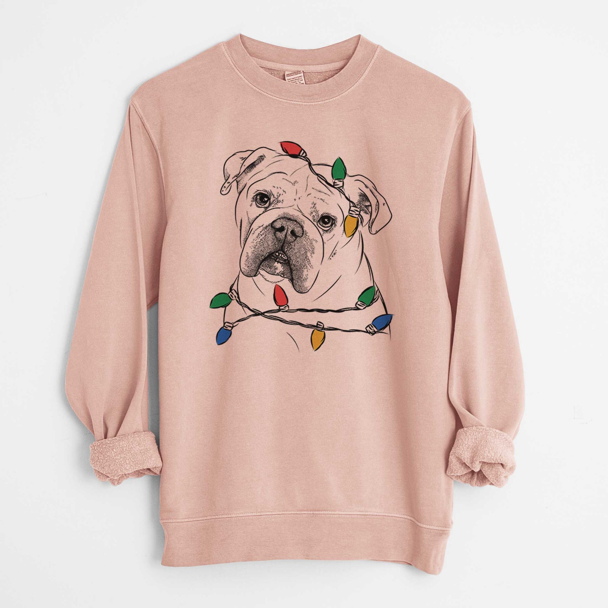 Christmas Lights Blossom the English Bulldog - Unisex Pigment Dyed Crew Sweatshirt