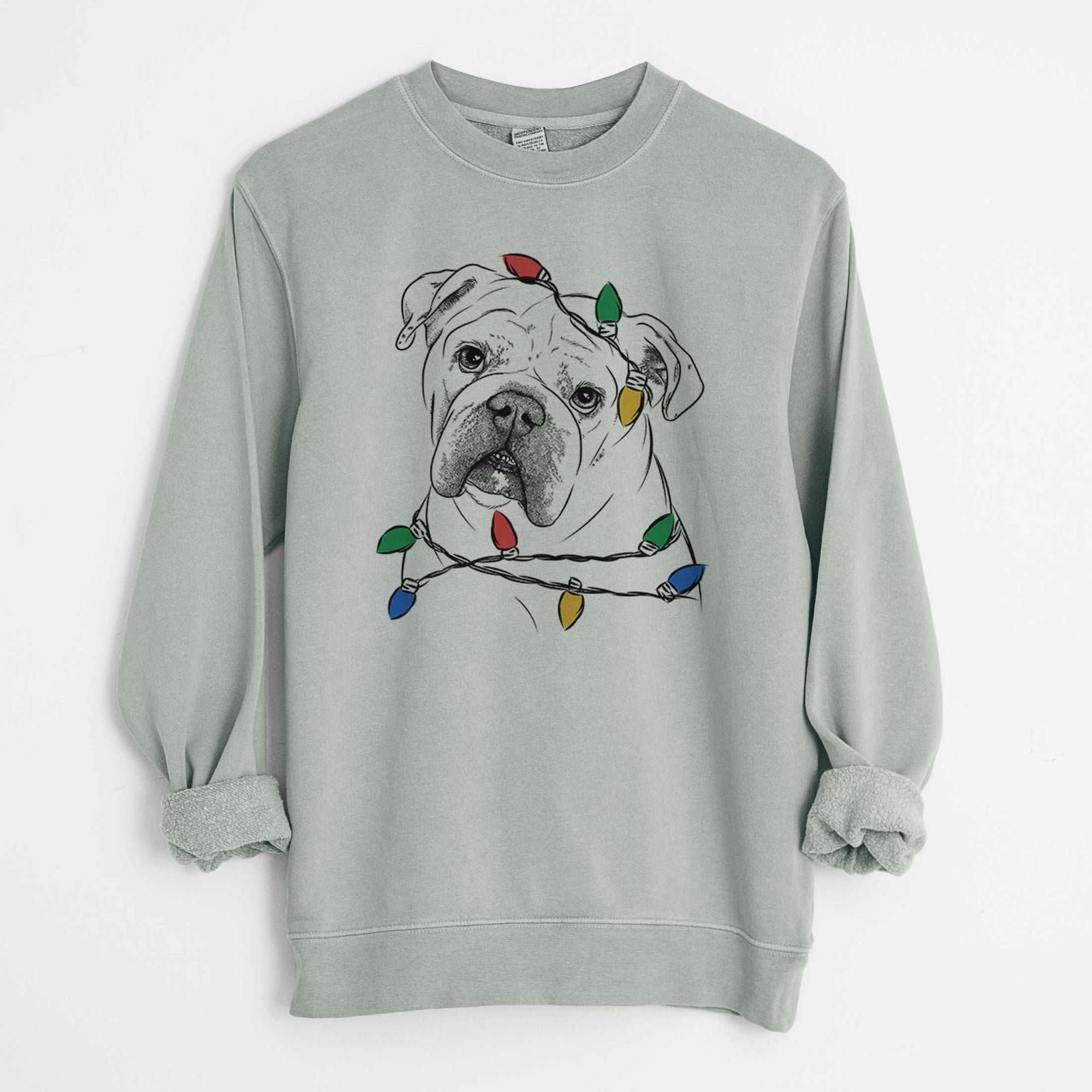 Christmas Lights Blossom the English Bulldog - Unisex Pigment Dyed Crew Sweatshirt