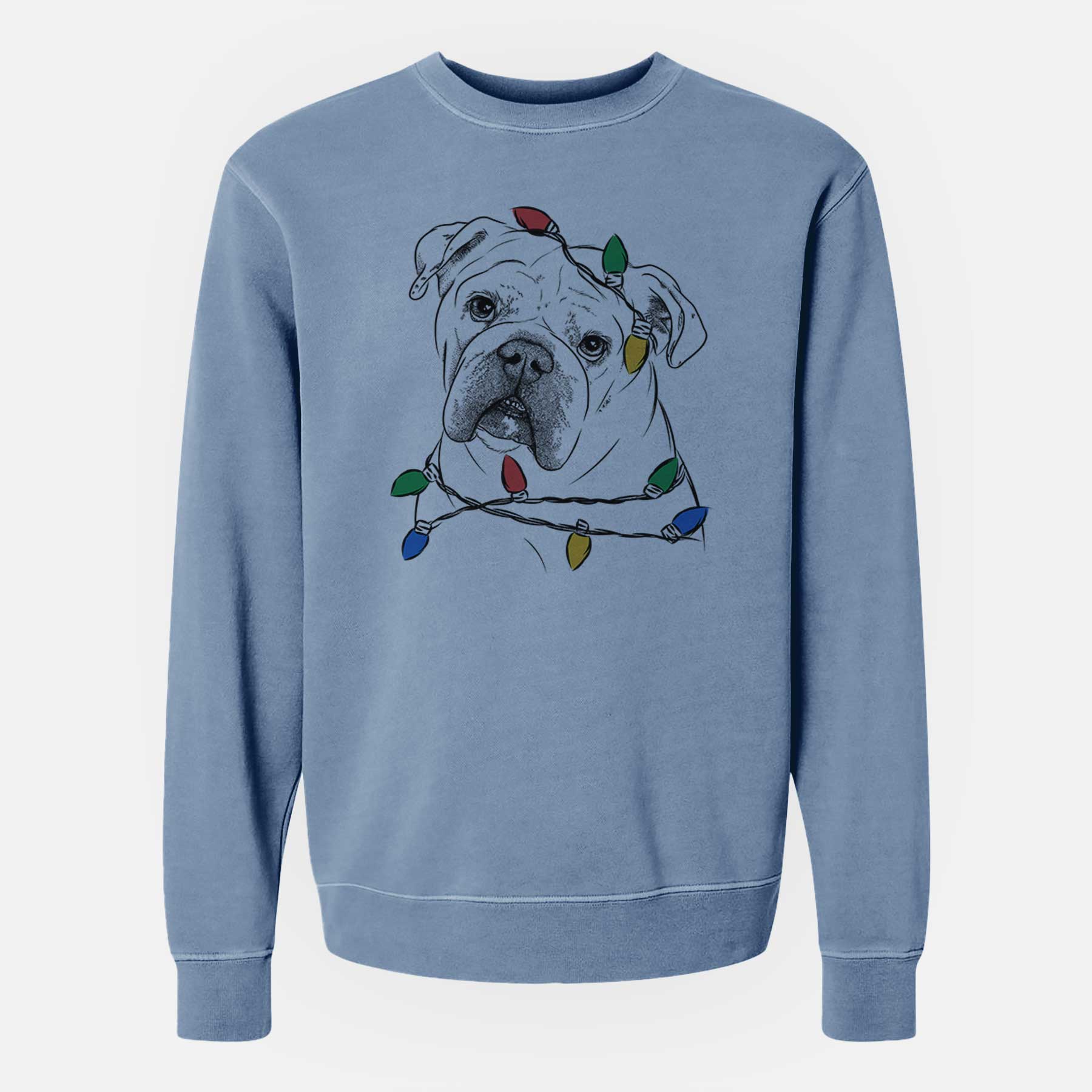 Christmas Lights Blossom the English Bulldog - Unisex Pigment Dyed Crew Sweatshirt