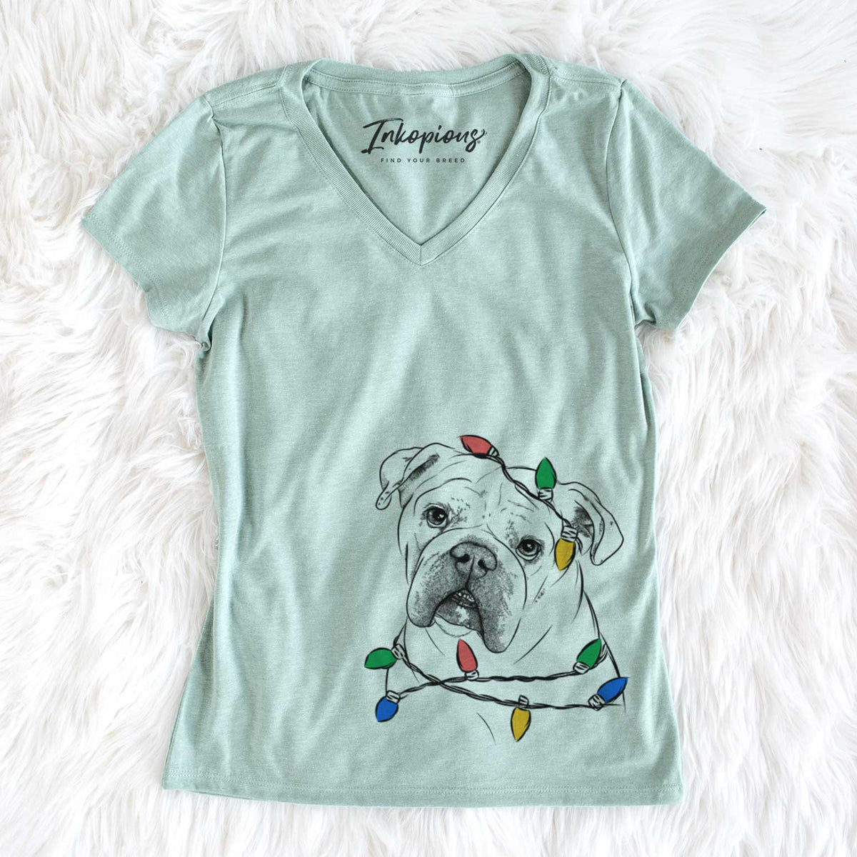 Christmas Lights Blossom the English Bulldog - Women&#39;s V-neck Shirt