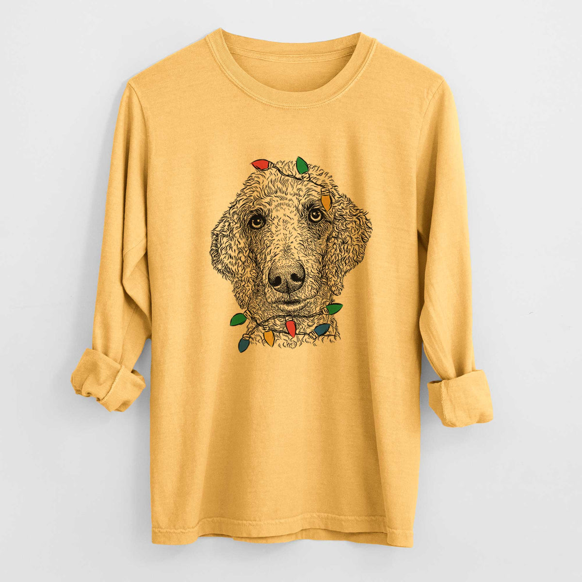 Christmas Lights Blossom the Poodle - Heavyweight 100% Cotton Long Sleeve