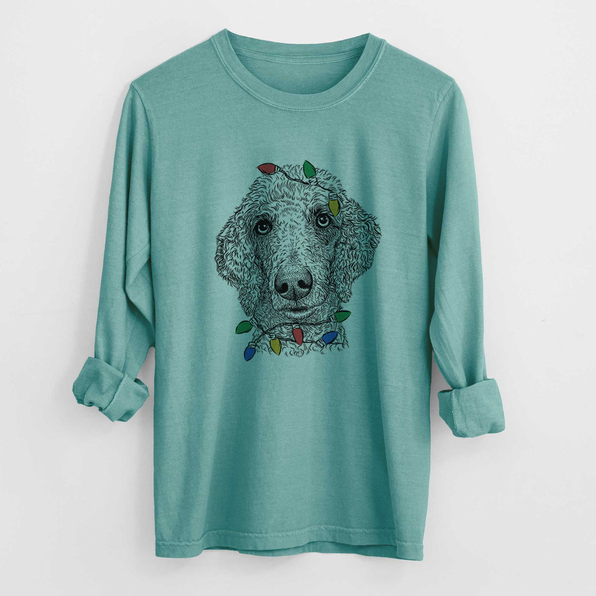Christmas Lights Blossom the Poodle - Heavyweight 100% Cotton Long Sleeve