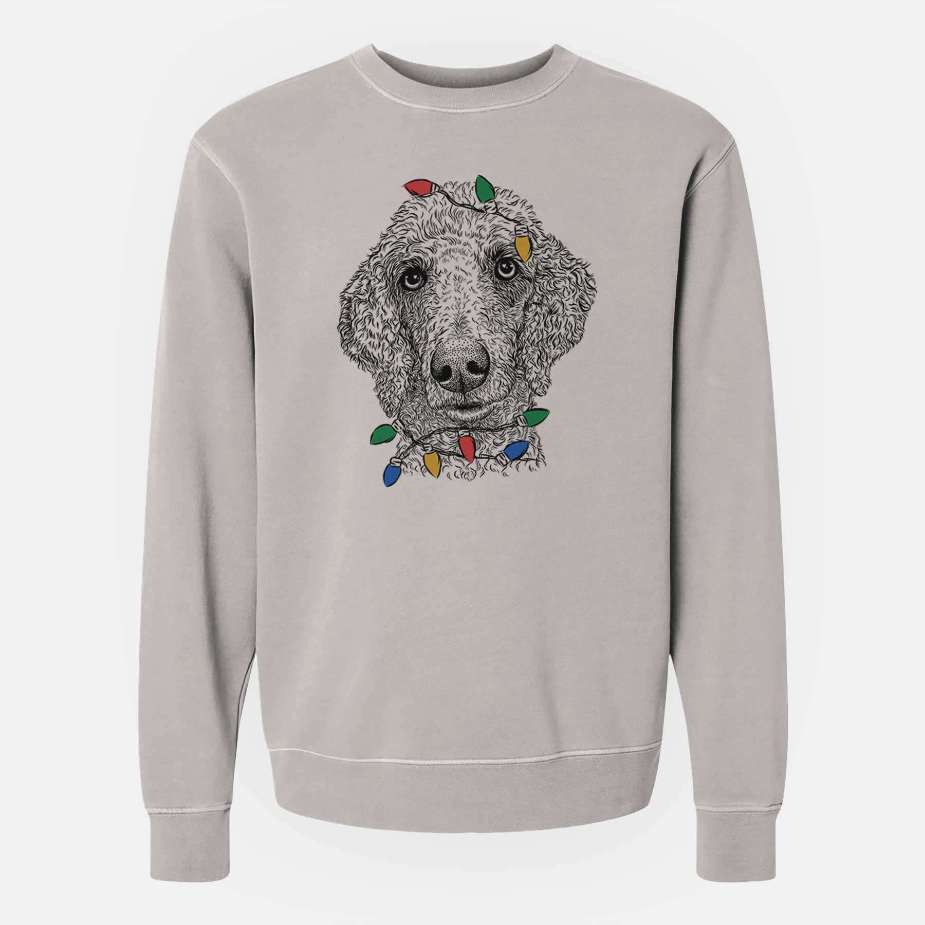 Christmas Lights Blossom the Poodle - Unisex Pigment Dyed Crew Sweatshirt