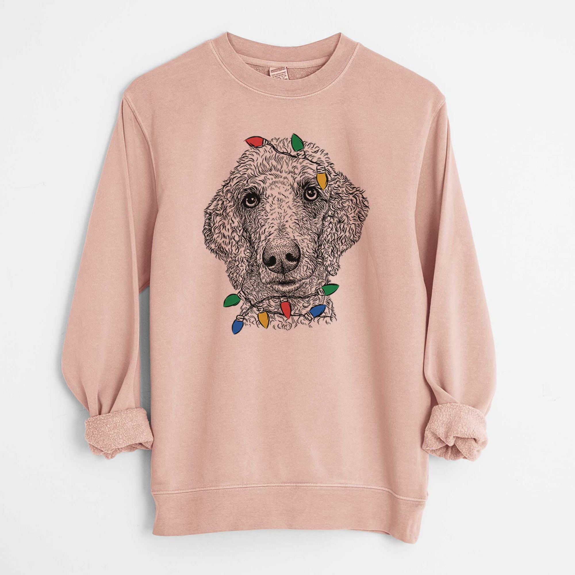 Christmas Lights Blossom the Poodle - Unisex Pigment Dyed Crew Sweatshirt