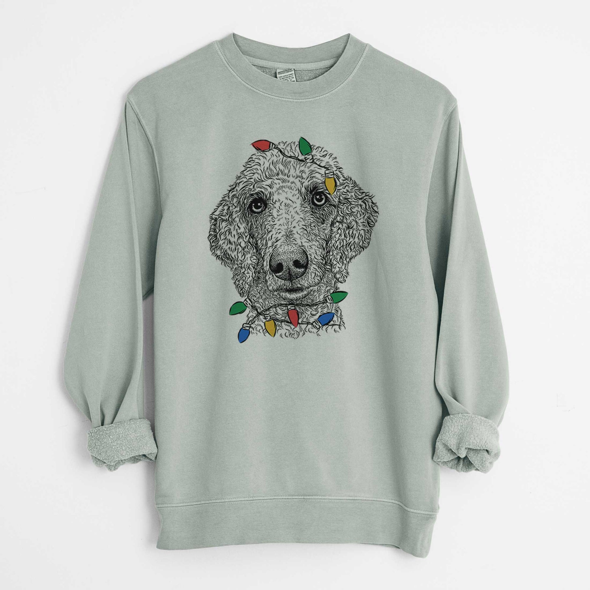 Christmas Lights Blossom the Poodle - Unisex Pigment Dyed Crew Sweatshirt