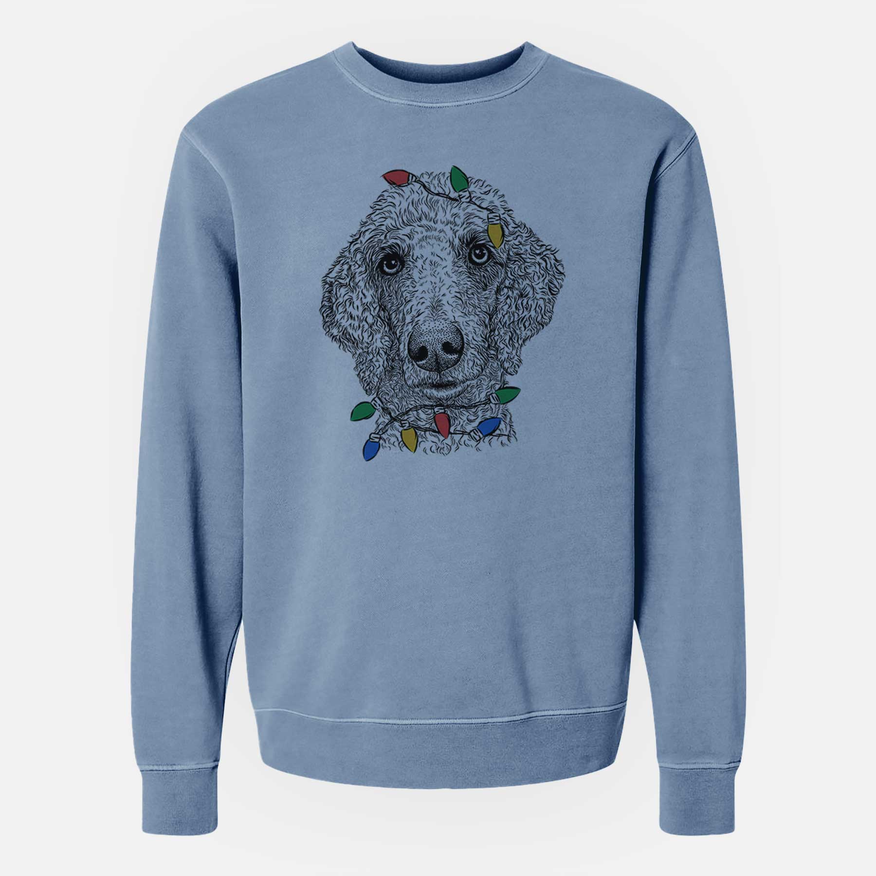 Christmas Lights Blossom the Poodle - Unisex Pigment Dyed Crew Sweatshirt