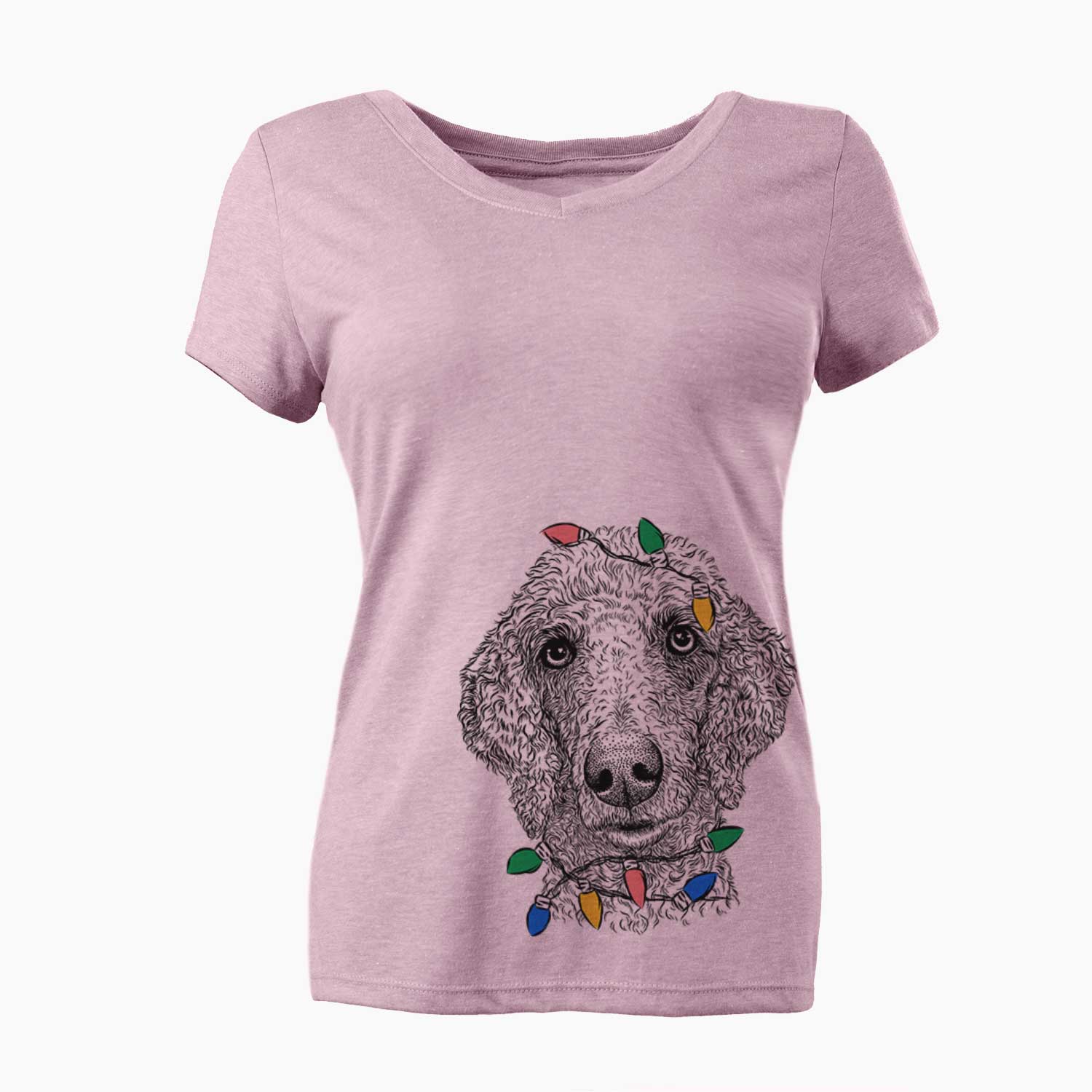 Christmas Lights Blossom the Poodle - Women's V-neck Shirt