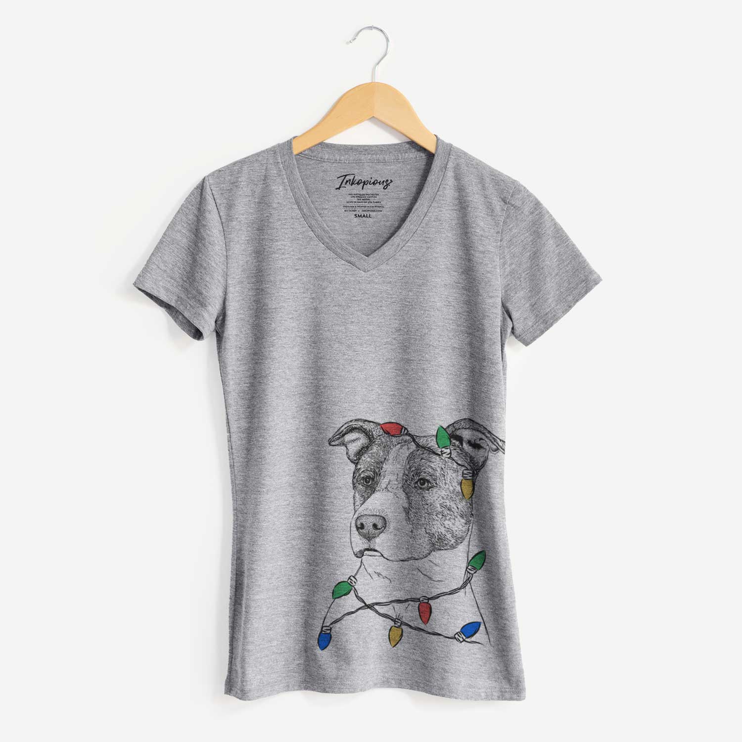 Christmas Lights Blu the Pitbull - Women's V-neck Shirt