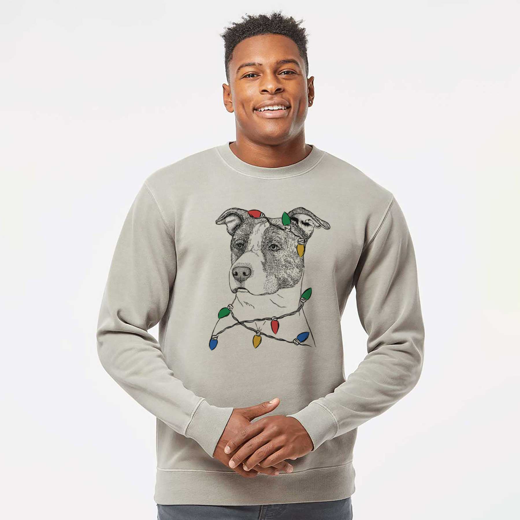 Christmas Lights Blu the Pitbull - Unisex Pigment Dyed Crew Sweatshirt