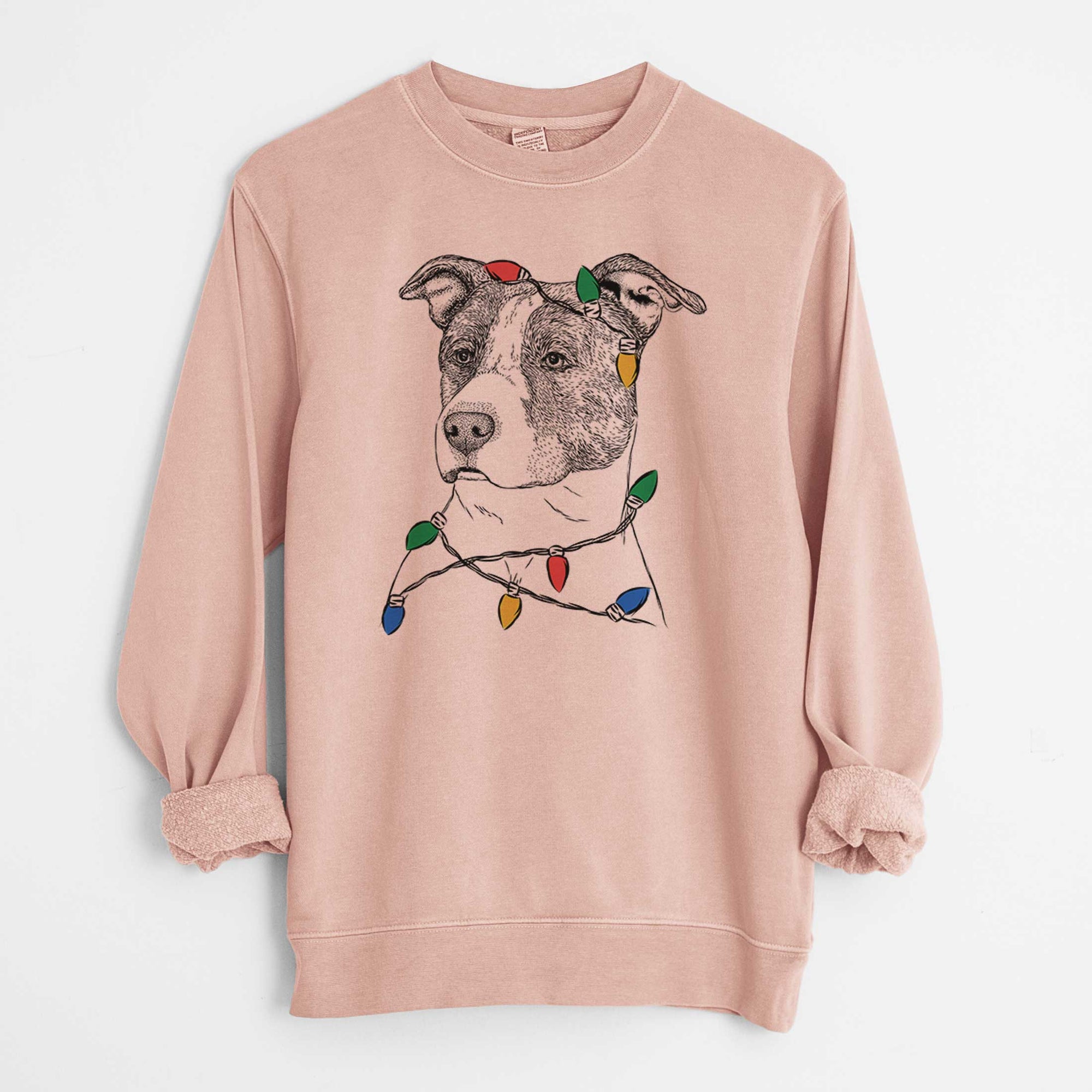 Christmas Lights Blu the Pitbull - Unisex Pigment Dyed Crew Sweatshirt