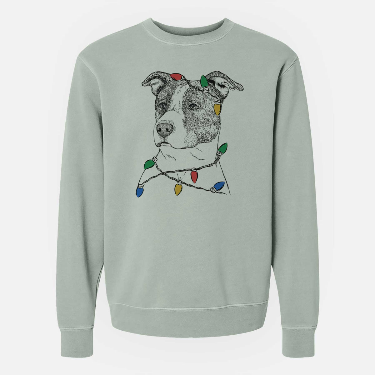 Christmas Lights Blu the Pitbull - Unisex Pigment Dyed Crew Sweatshirt