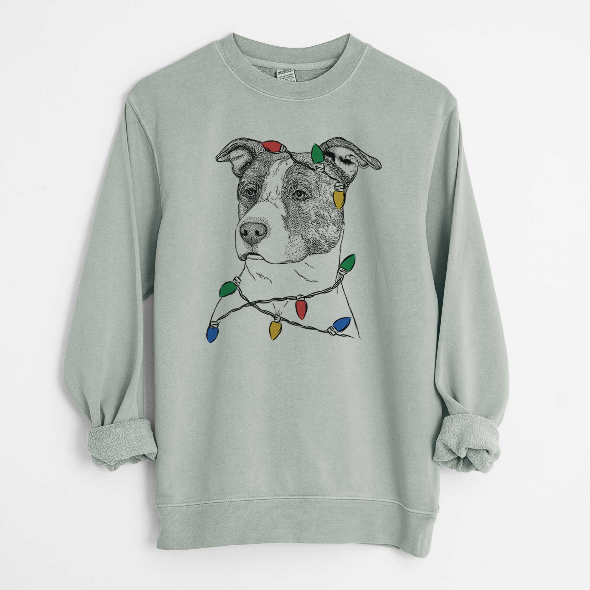 Christmas Lights Blu the Pitbull - Unisex Pigment Dyed Crew Sweatshirt