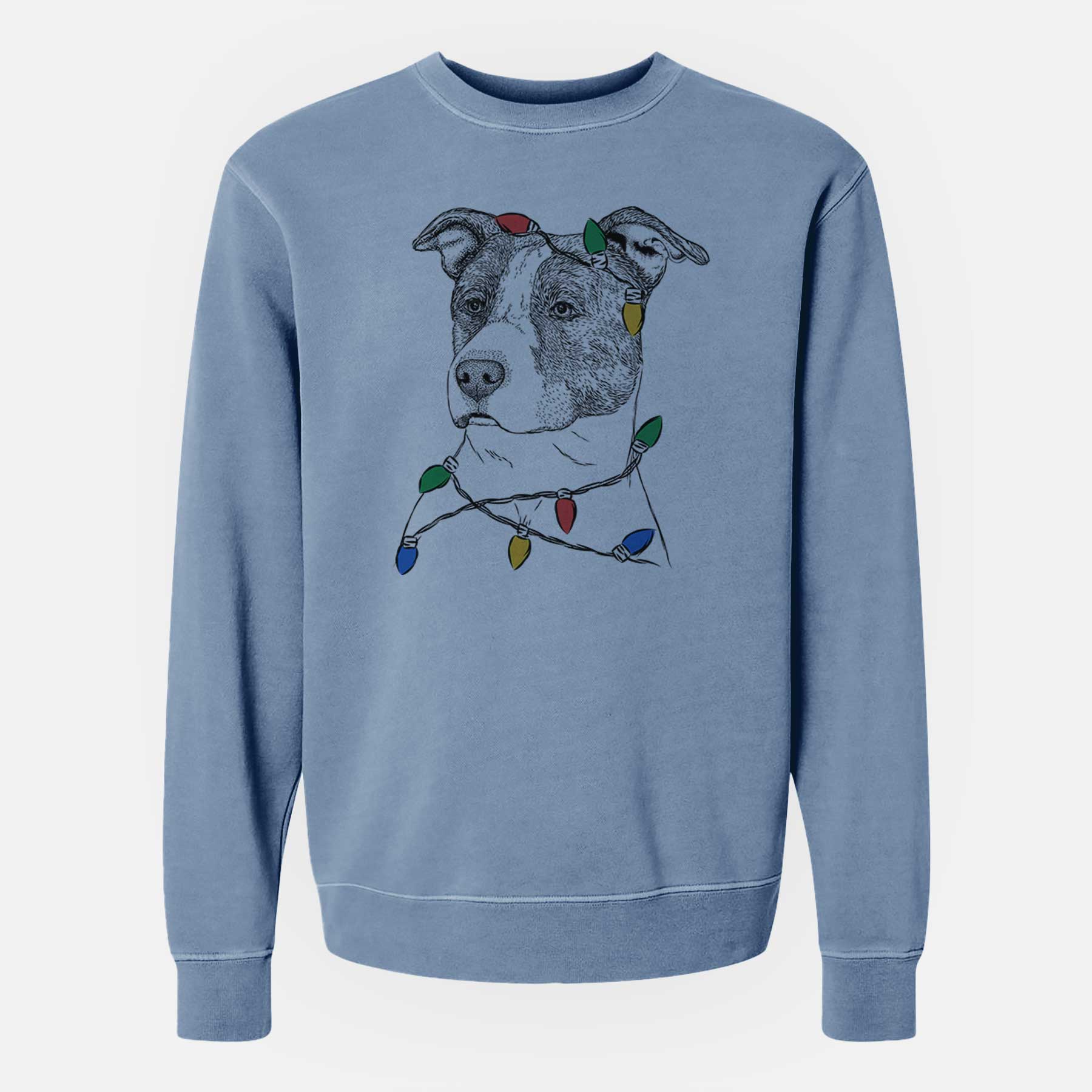 Christmas Lights Blu the Pitbull - Unisex Pigment Dyed Crew Sweatshirt