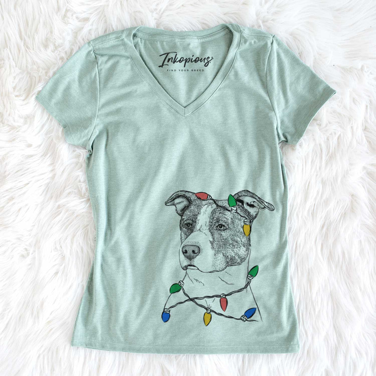 Christmas Lights Blu the Pitbull - Women&#39;s V-neck Shirt