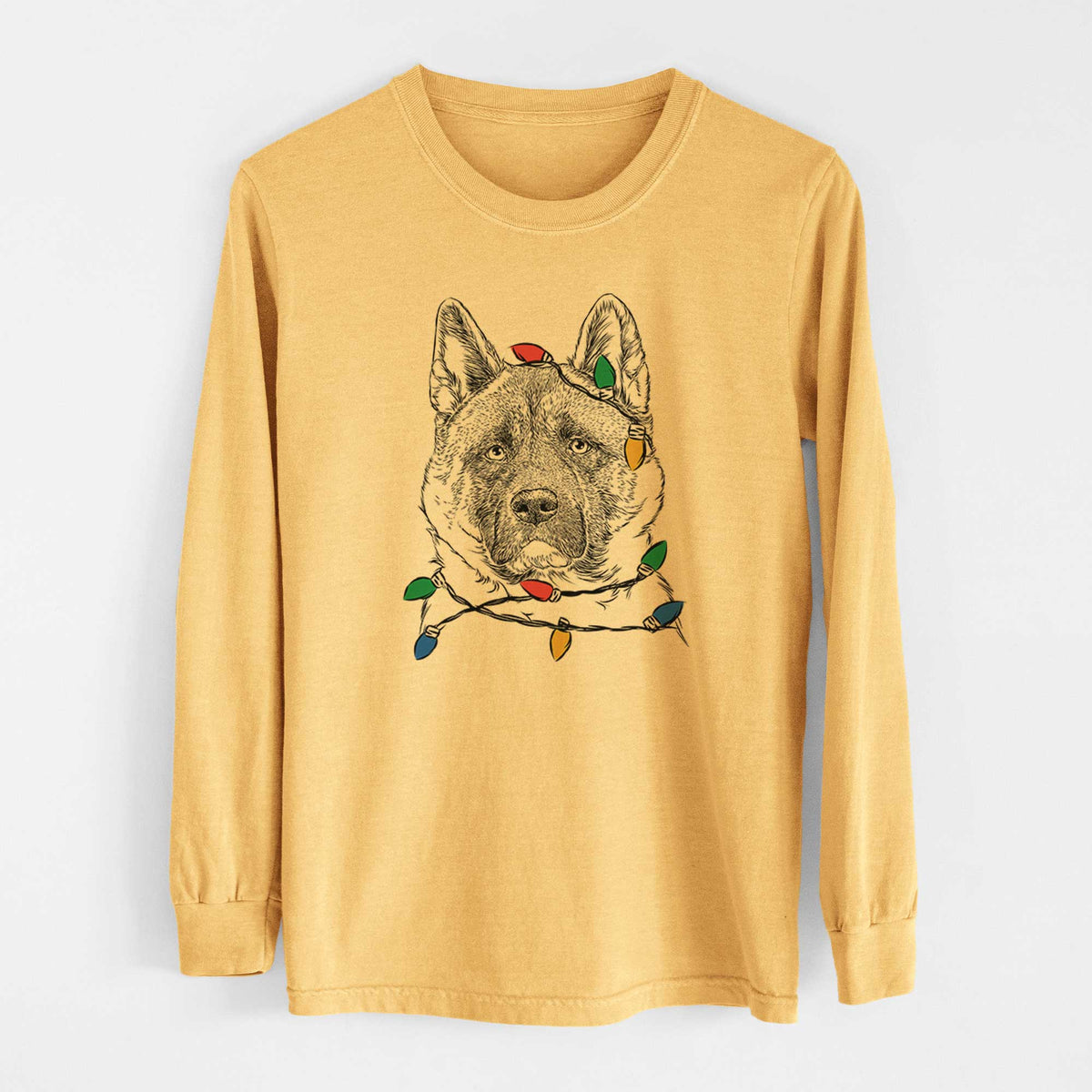 Christmas Lights Bo the American Akita - Heavyweight 100% Cotton Long Sleeve