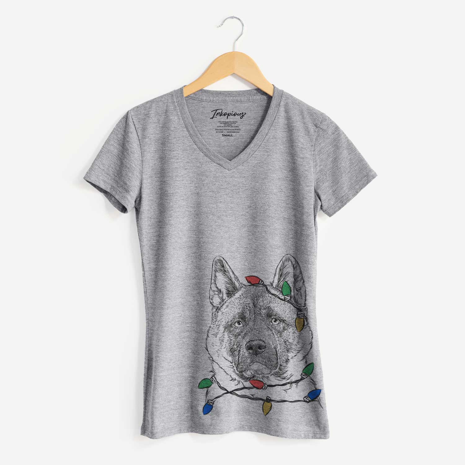 Christmas Lights Bo the American Akita - Women's V-neck Shirt