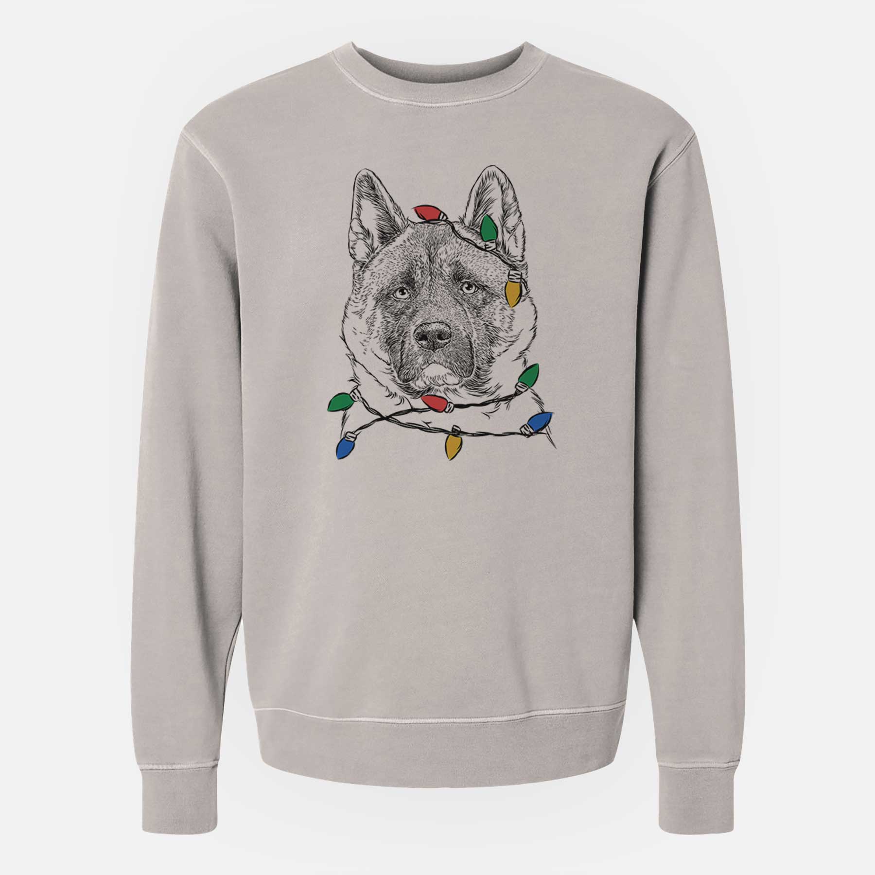 Christmas Lights Bo the American Akita - Unisex Pigment Dyed Crew Sweatshirt