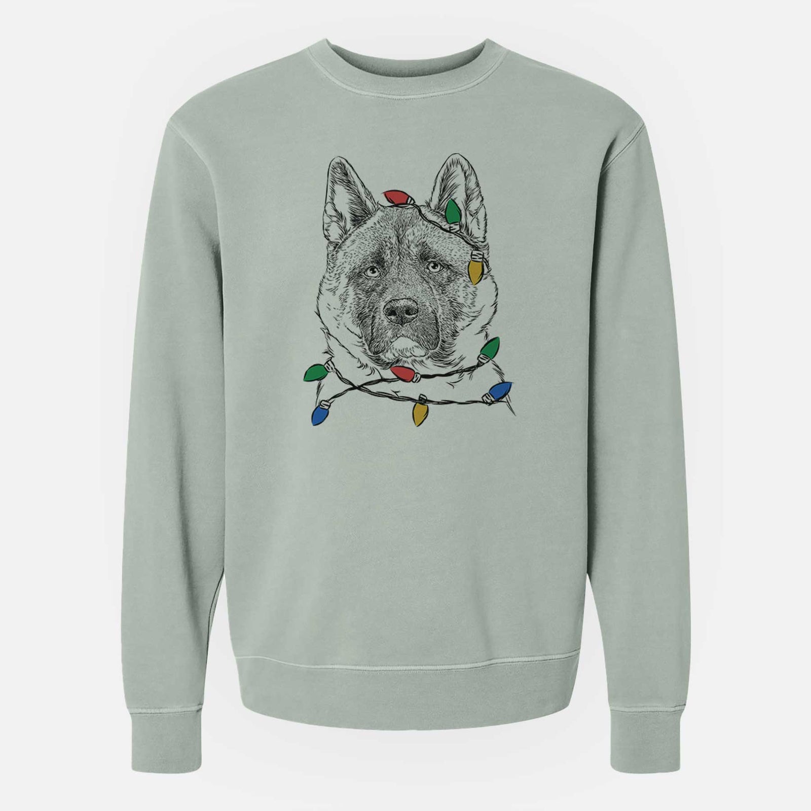 Christmas Lights Bo the American Akita - Unisex Pigment Dyed Crew Sweatshirt