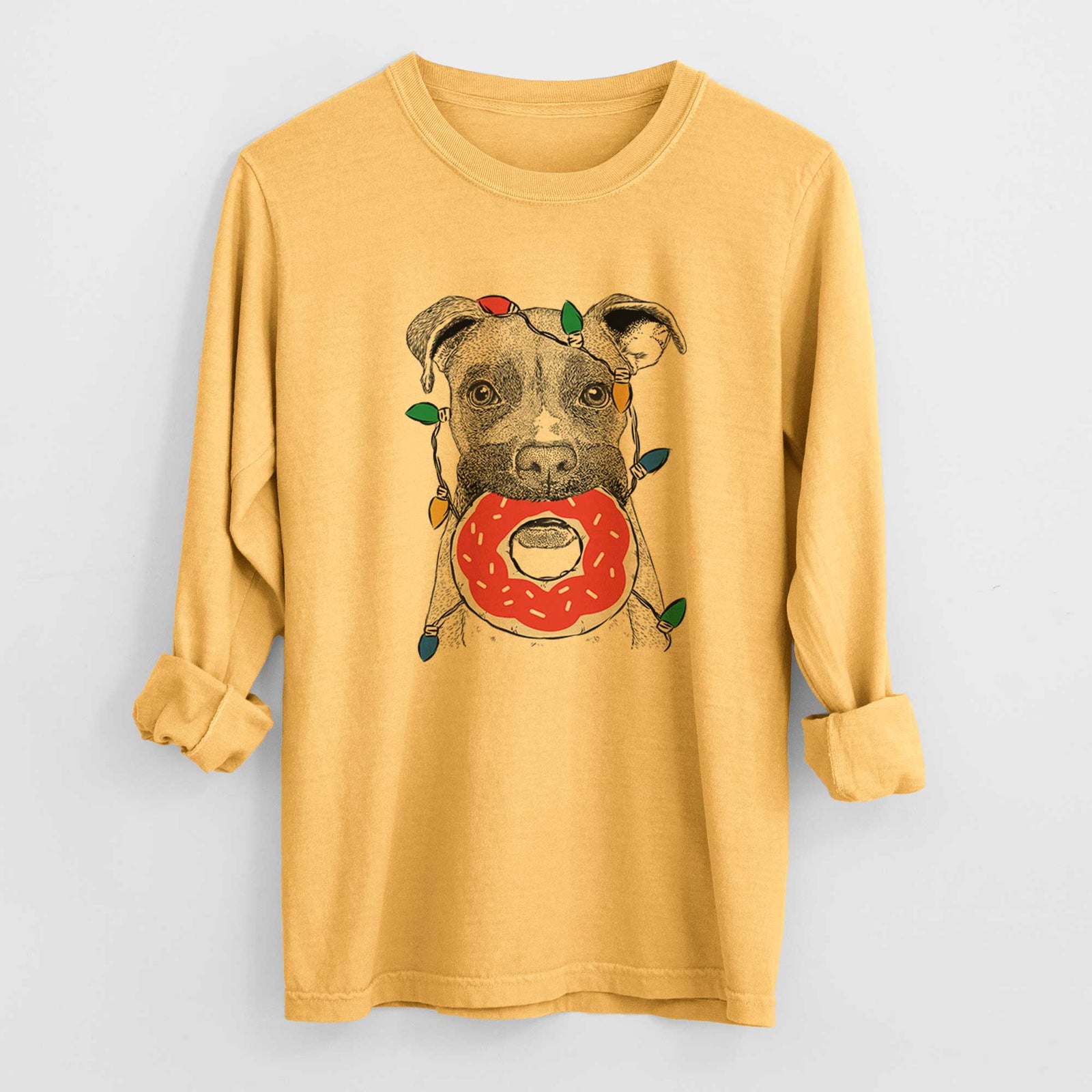 Christmas Lights Bo the Boxer - Heavyweight 100% Cotton Long Sleeve