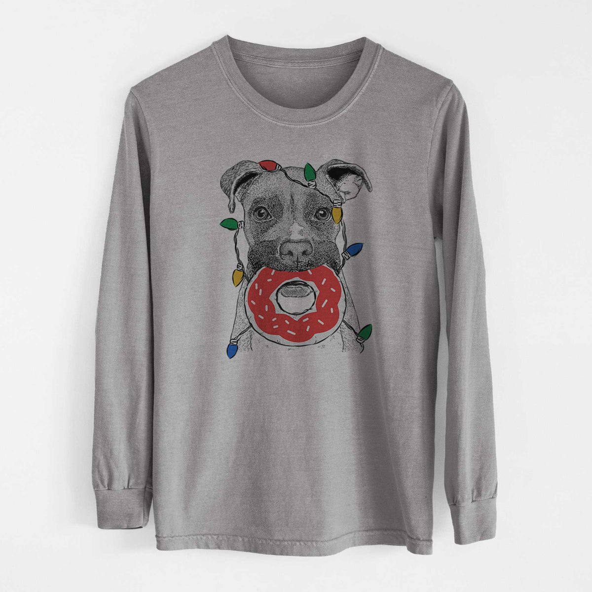 Christmas Lights Bo the Boxer - Heavyweight 100% Cotton Long Sleeve