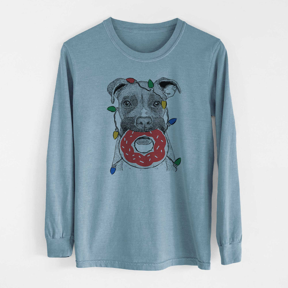 Christmas Lights Bo the Boxer - Heavyweight 100% Cotton Long Sleeve