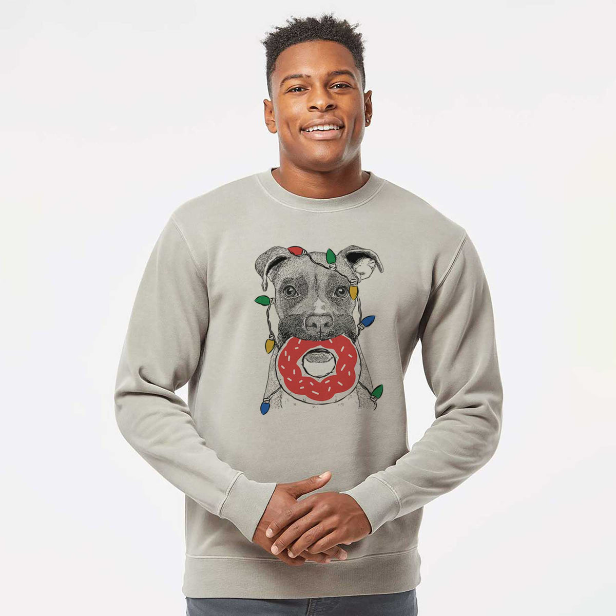 Christmas Lights Bo the Boxer - Unisex Pigment Dyed Crew Sweatshirt