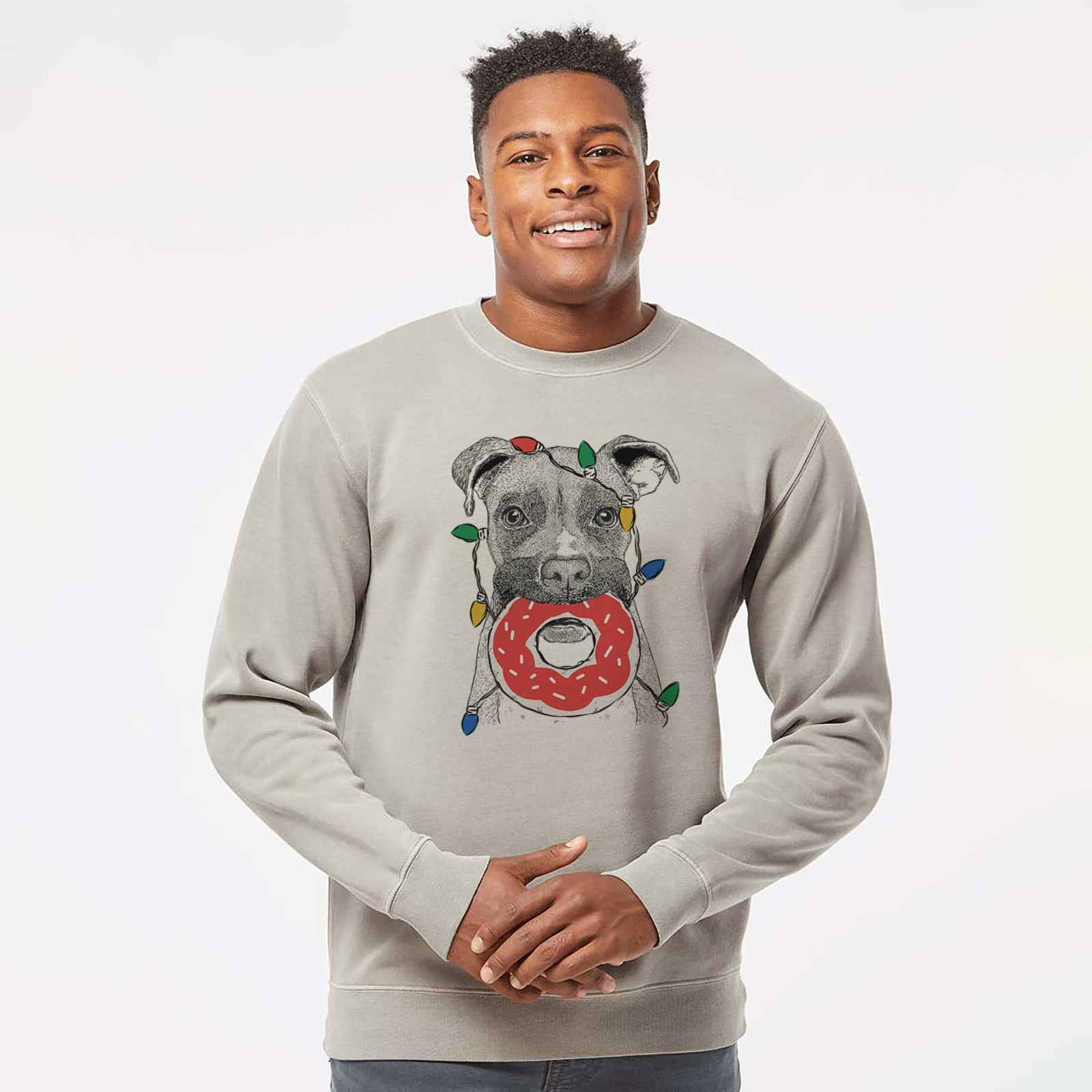 Christmas Lights Bo the Boxer - Unisex Pigment Dyed Crew Sweatshirt