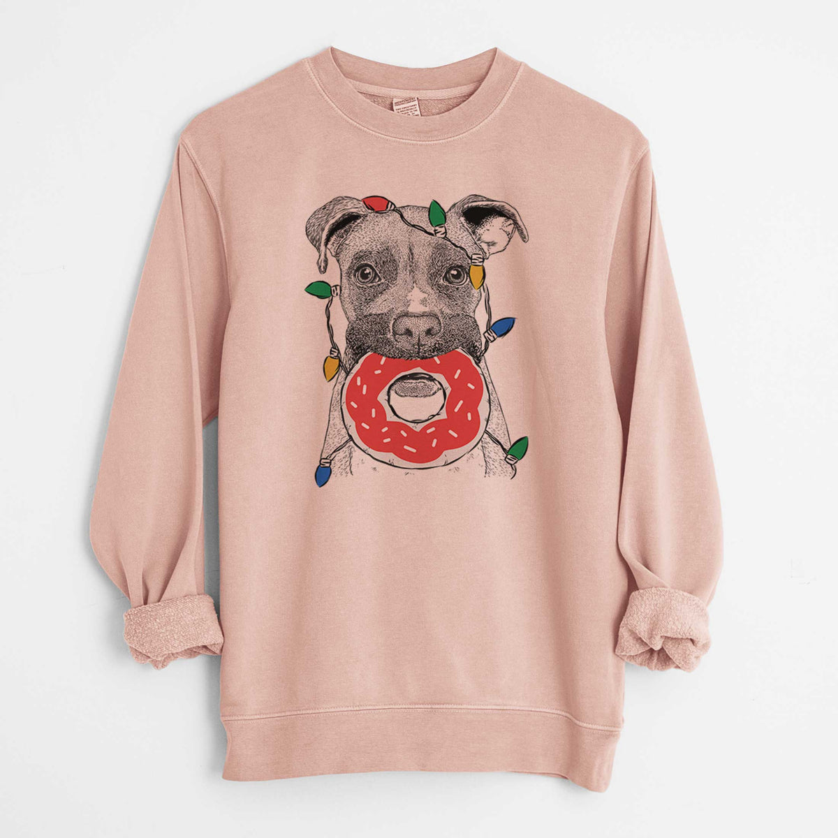 Christmas Lights Bo the Boxer - Unisex Pigment Dyed Crew Sweatshirt
