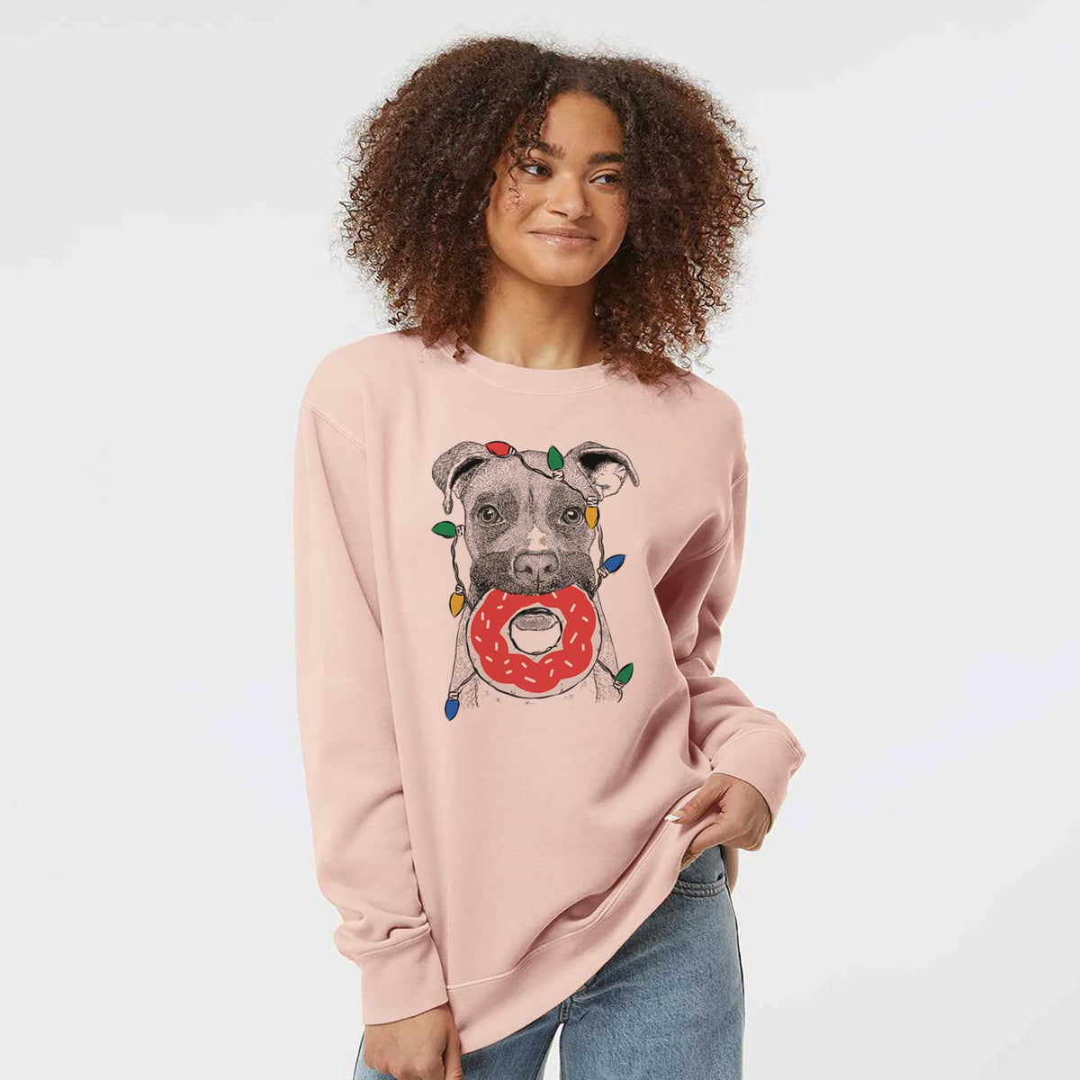 Christmas Lights Bo the Boxer - Unisex Pigment Dyed Crew Sweatshirt