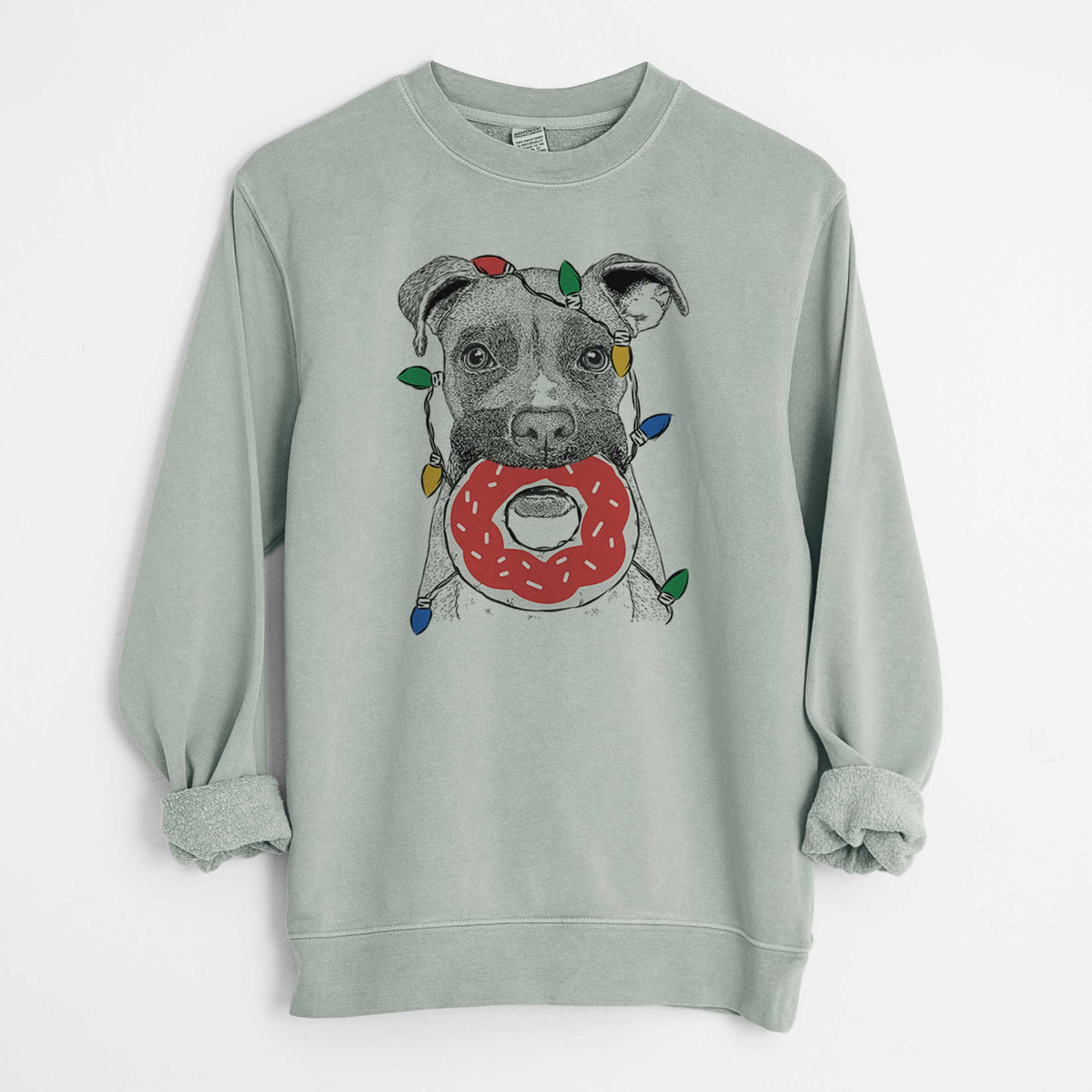 Christmas Lights Bo the Boxer - Unisex Pigment Dyed Crew Sweatshirt