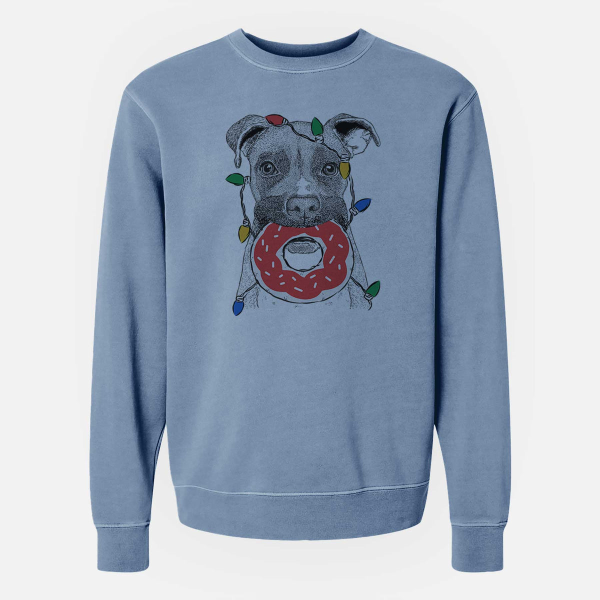 Christmas Lights Bo the Boxer - Unisex Pigment Dyed Crew Sweatshirt
