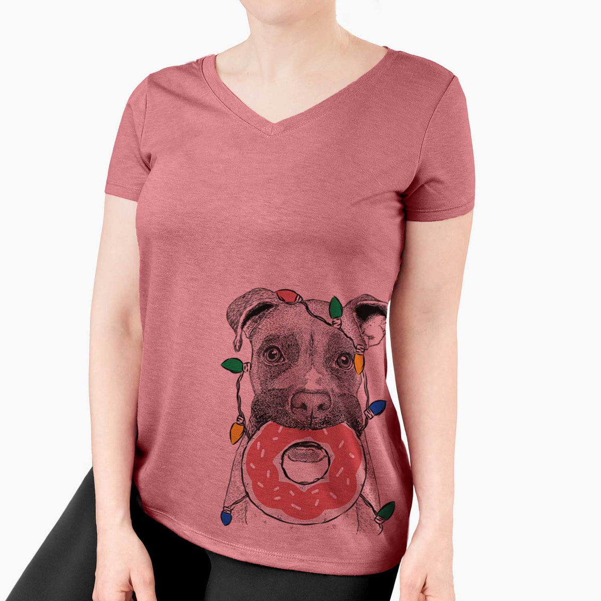 Christmas Lights Bo the Boxer - Women's V-neck Shirt
