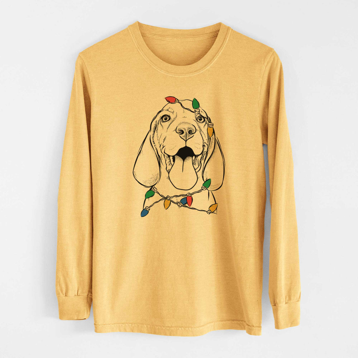 Christmas Lights Bodi the Vizsla - Heavyweight 100% Cotton Long Sleeve