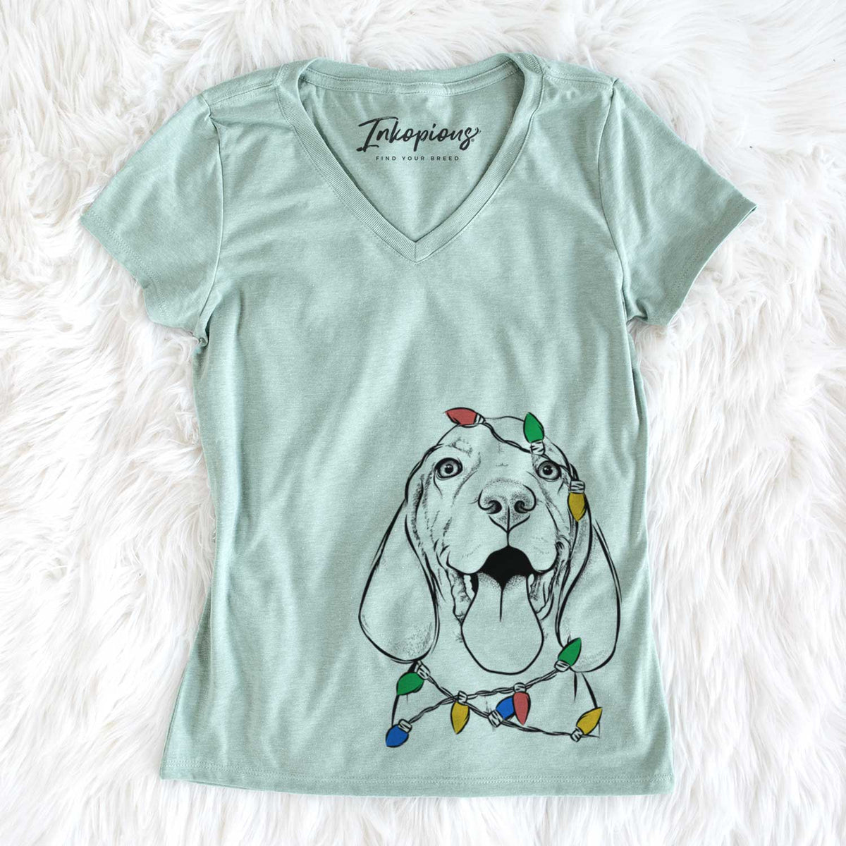 Christmas Lights Bodi the Vizsla - Women&#39;s V-neck Shirt