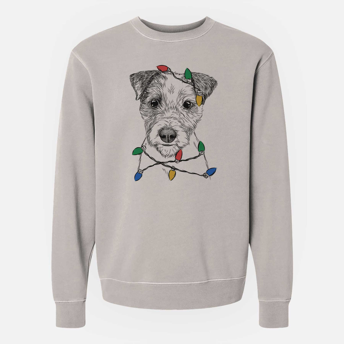 Christmas Lights Bogart the Parson Russell Terrier - Unisex Pigment Dyed Crew Sweatshirt