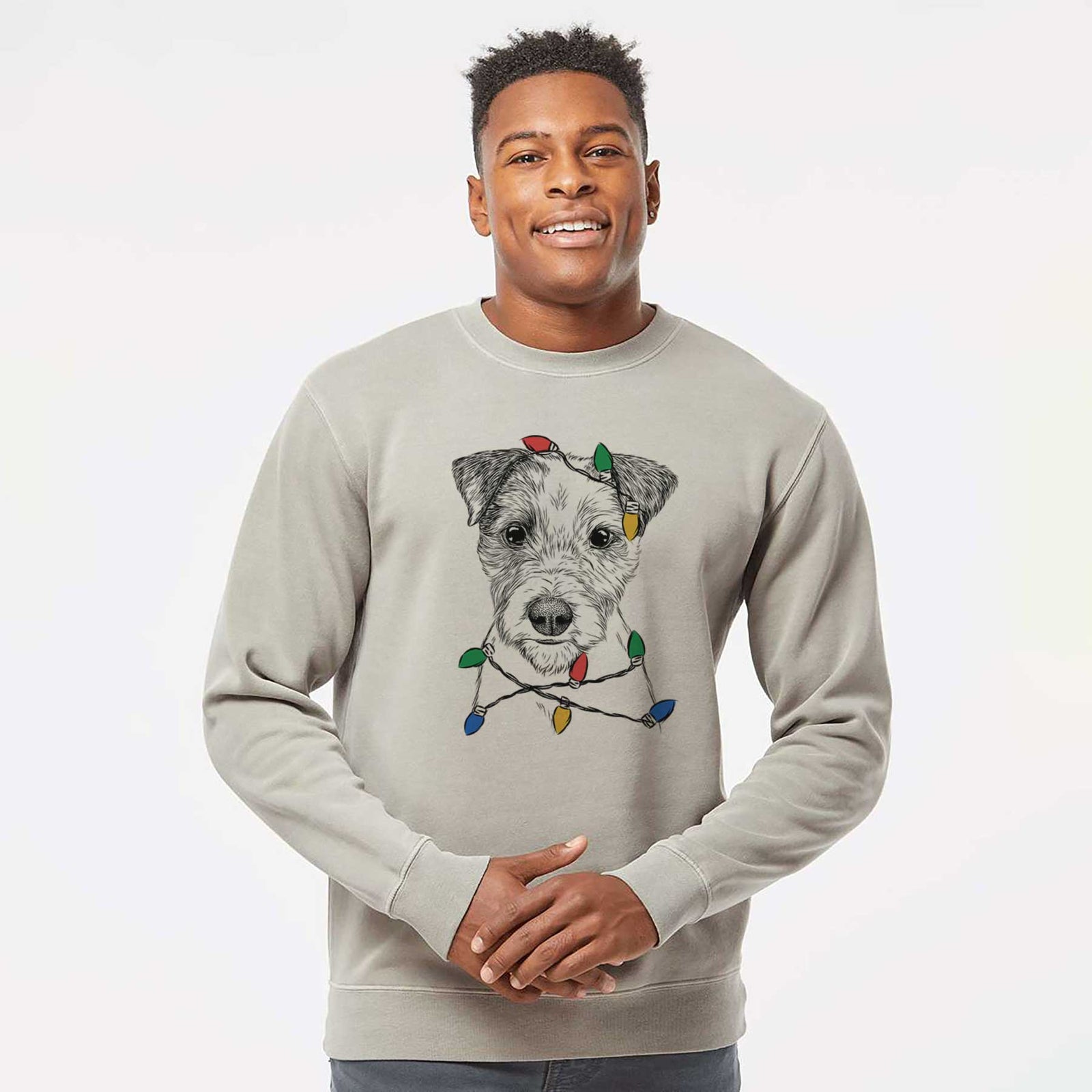 Christmas Lights Bogart the Parson Russell Terrier - Unisex Pigment Dyed Crew Sweatshirt