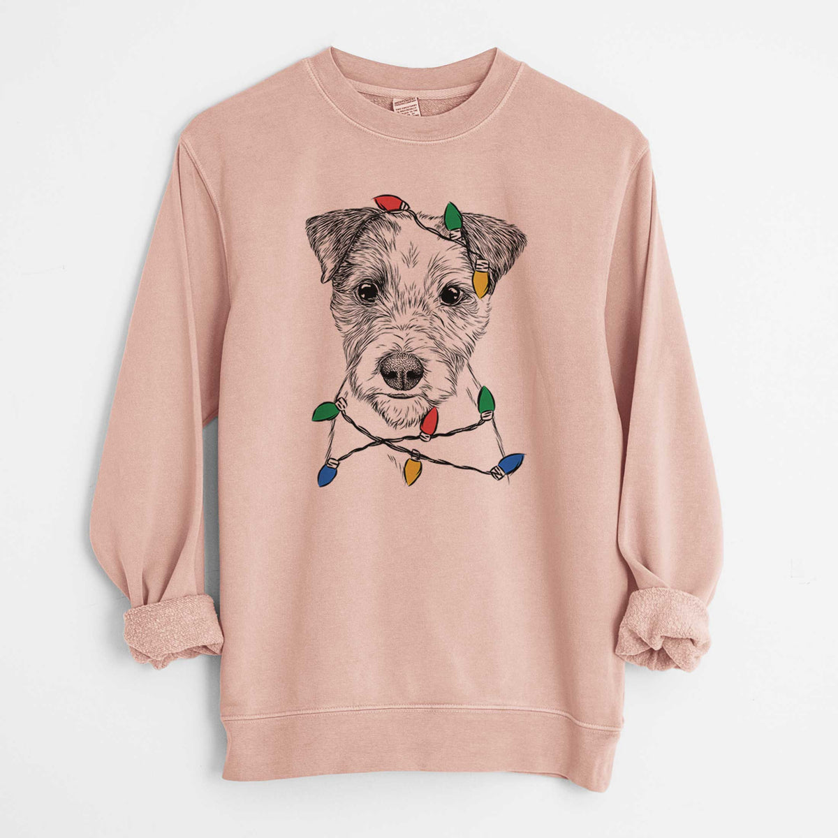 Christmas Lights Bogart the Parson Russell Terrier - Unisex Pigment Dyed Crew Sweatshirt