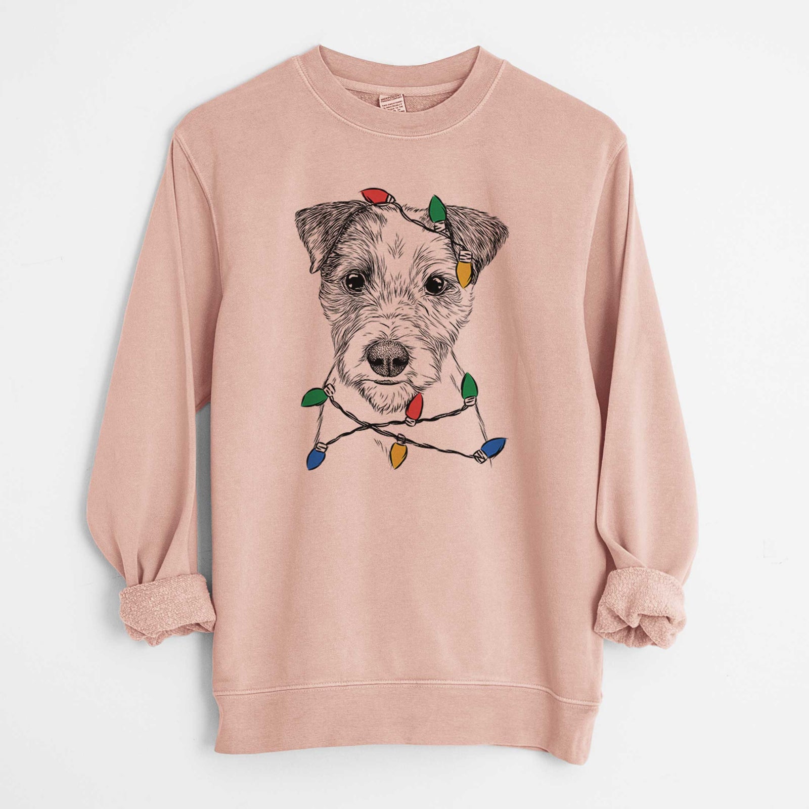 Christmas Lights Bogart the Parson Russell Terrier - Unisex Pigment Dyed Crew Sweatshirt