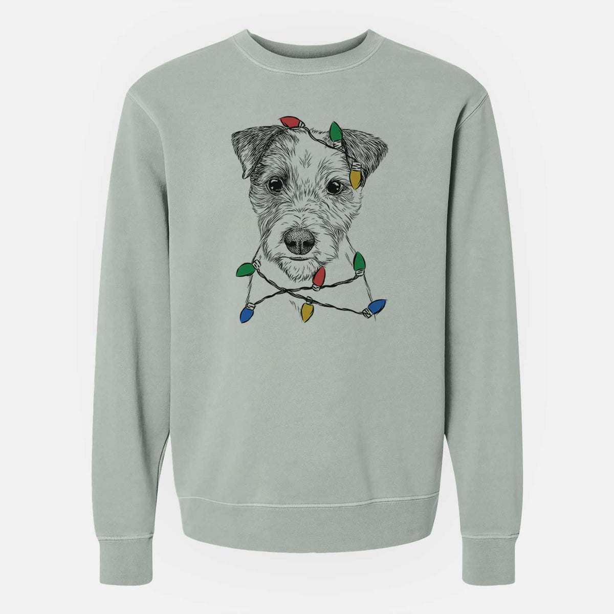 Christmas Lights Bogart the Parson Russell Terrier - Unisex Pigment Dyed Crew Sweatshirt