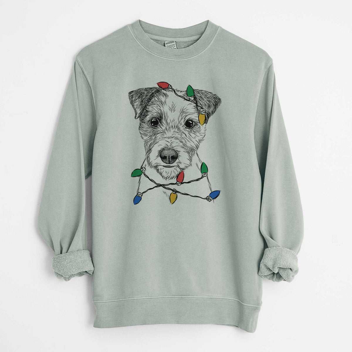 Christmas Lights Bogart the Parson Russell Terrier - Unisex Pigment Dyed Crew Sweatshirt
