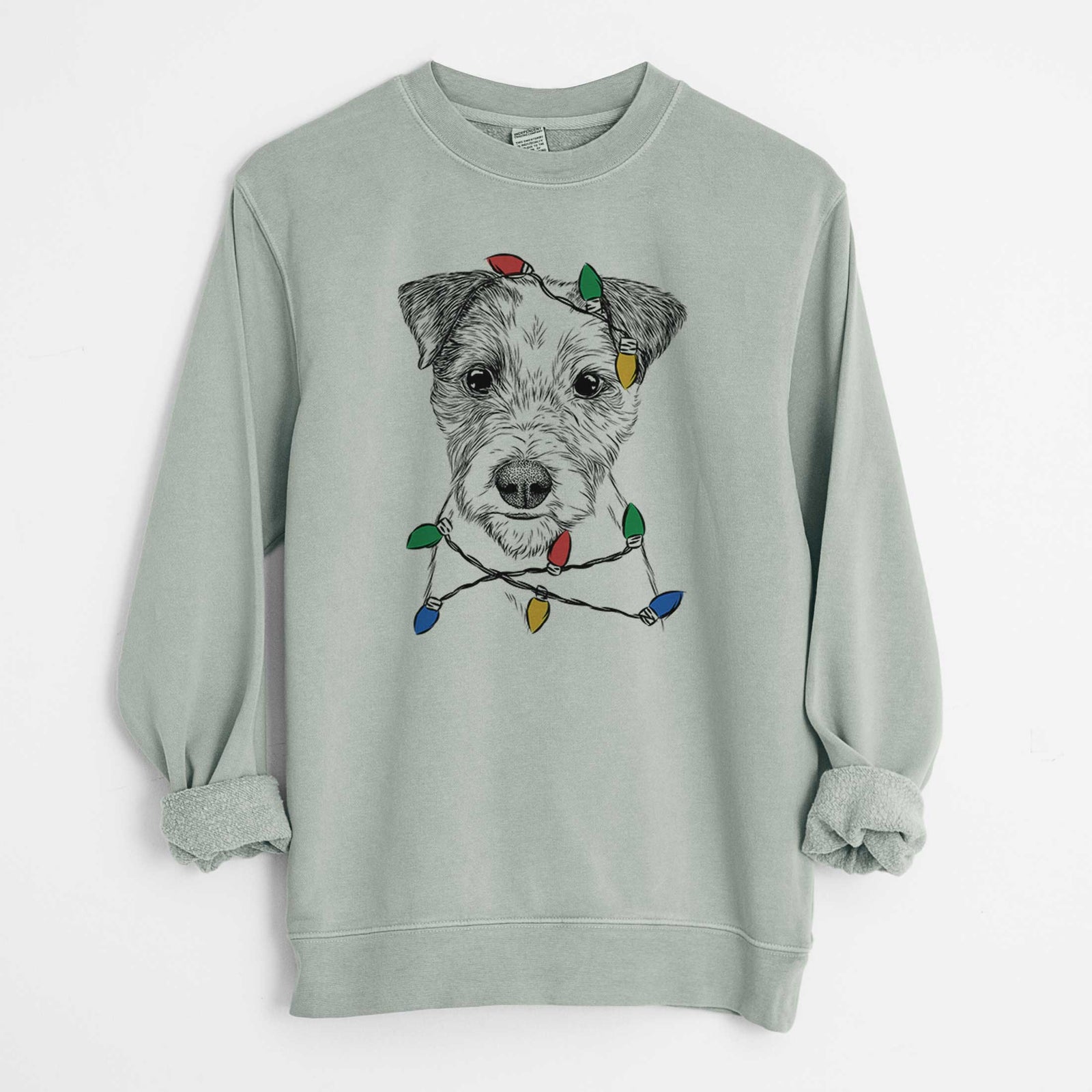 Christmas Lights Bogart the Parson Russell Terrier - Unisex Pigment Dyed Crew Sweatshirt