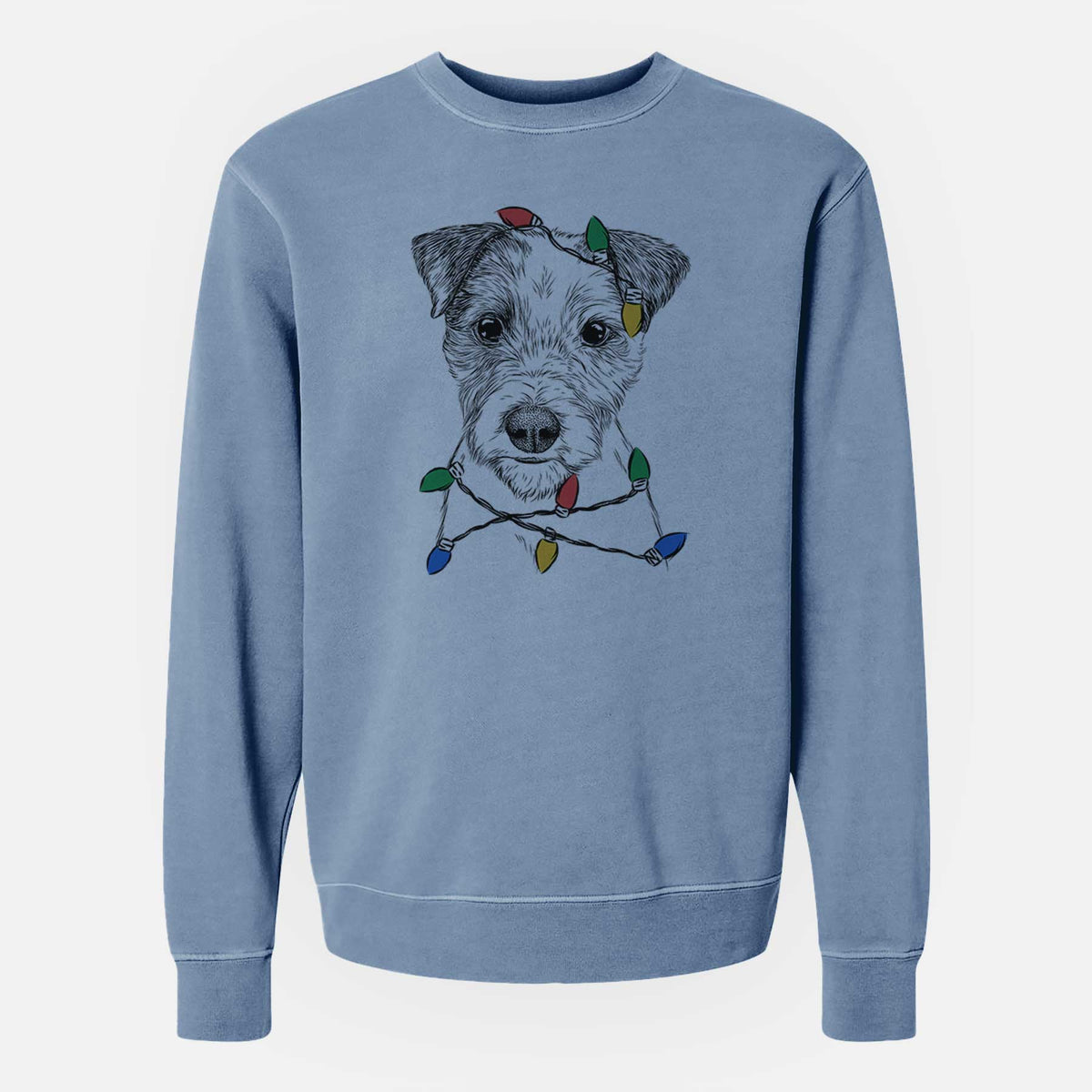 Christmas Lights Bogart the Parson Russell Terrier - Unisex Pigment Dyed Crew Sweatshirt