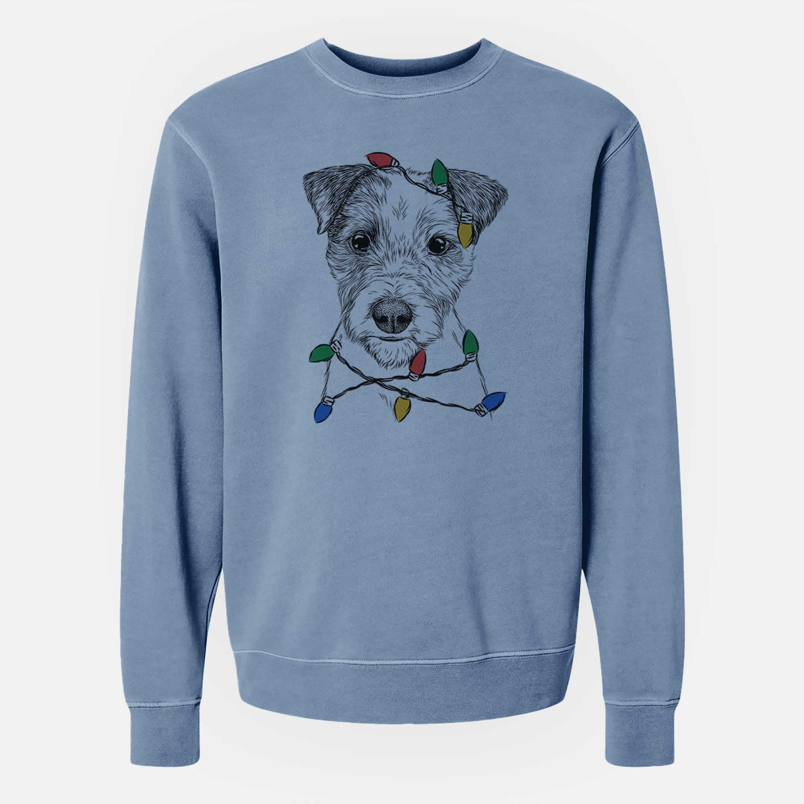 Christmas Lights Bogart the Parson Russell Terrier - Unisex Pigment Dyed Crew Sweatshirt