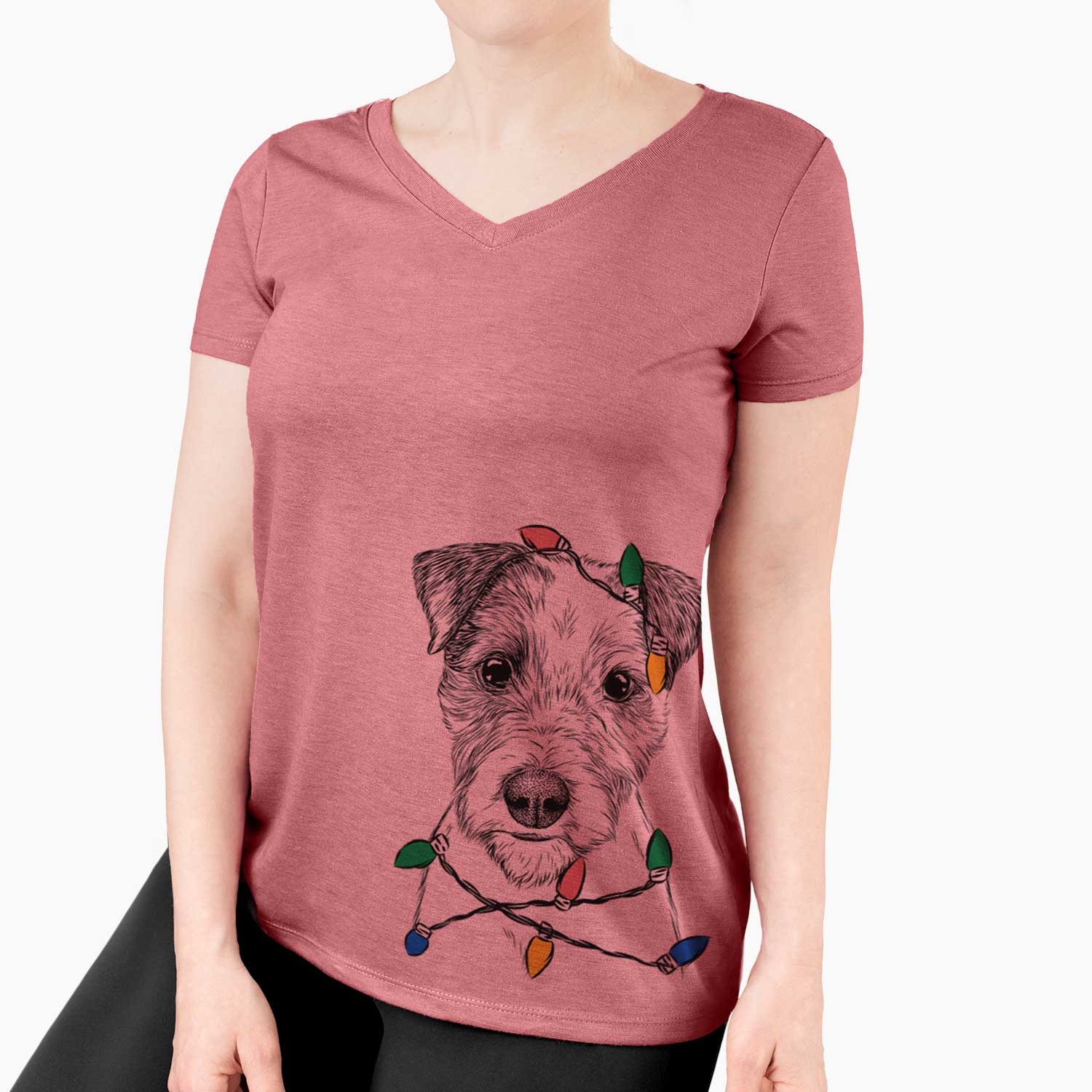 Christmas Lights Bogart the Parson Russell Terrier - Women's V-neck Shirt