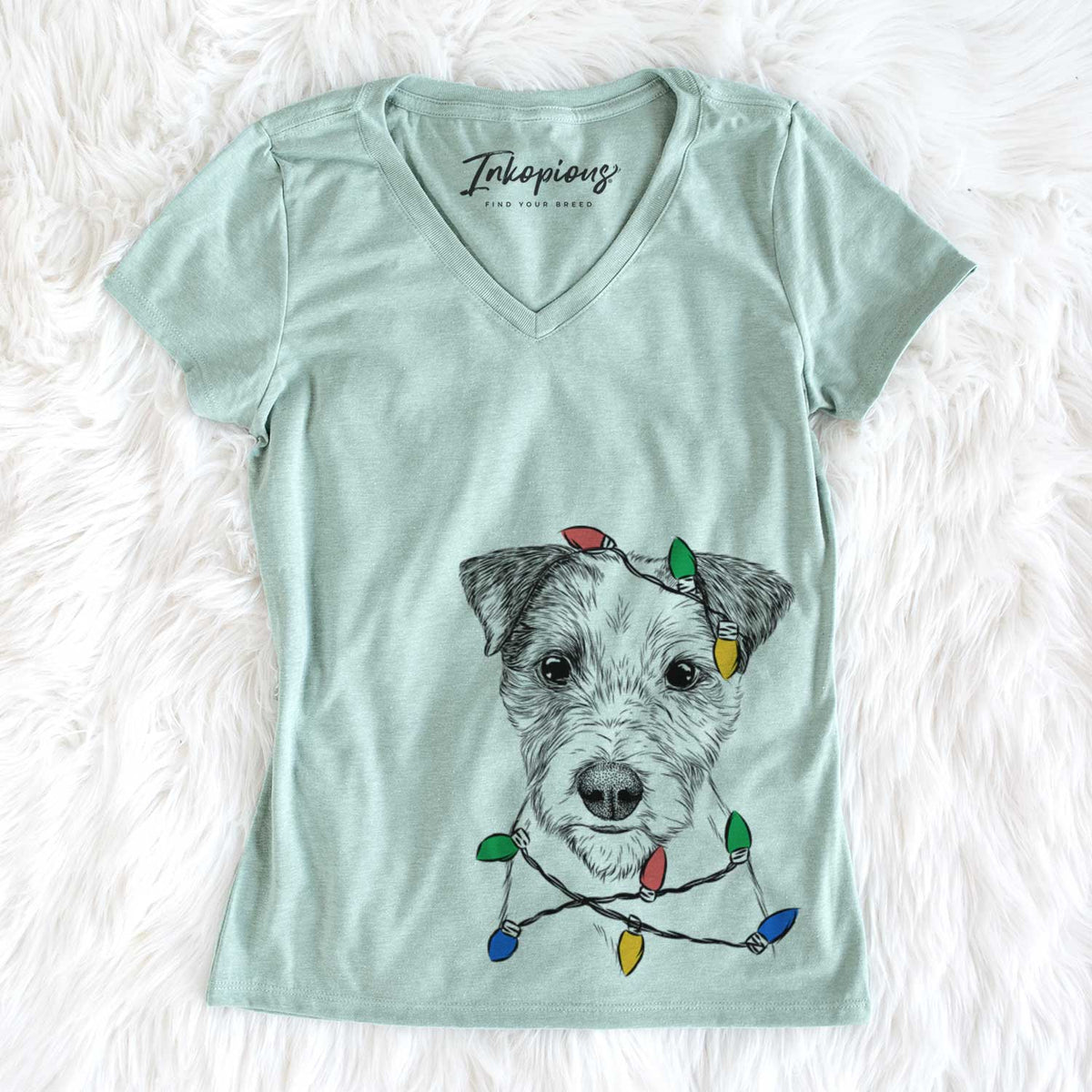 Christmas Lights Bogart the Parson Russell Terrier - Women&#39;s V-neck Shirt