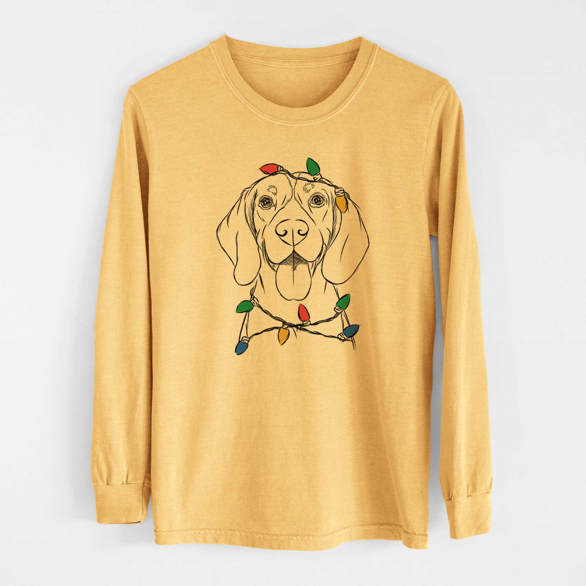 Christmas Lights Bogie the Beagle - Heavyweight 100% Cotton Long Sleeve