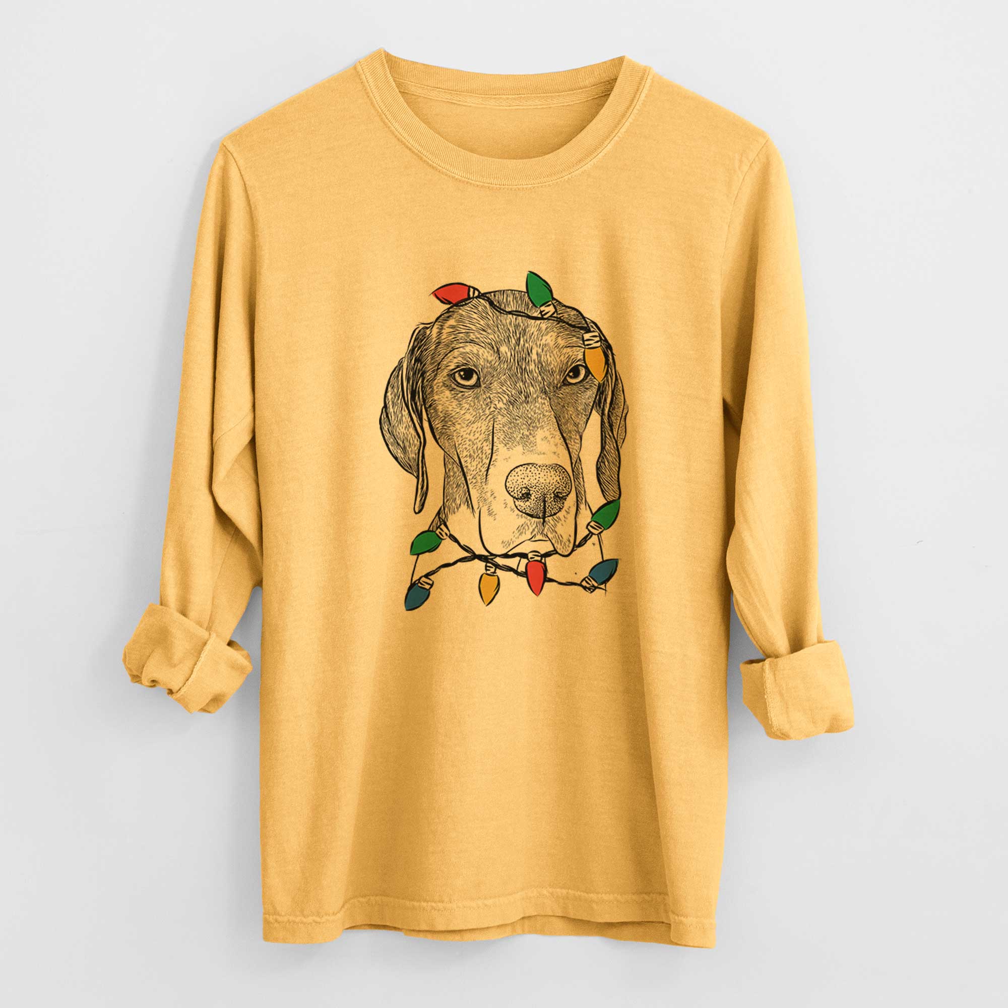 Christmas Lights Bohdi the German Shorthaired Pointer - Heavyweight 100% Cotton Long Sleeve