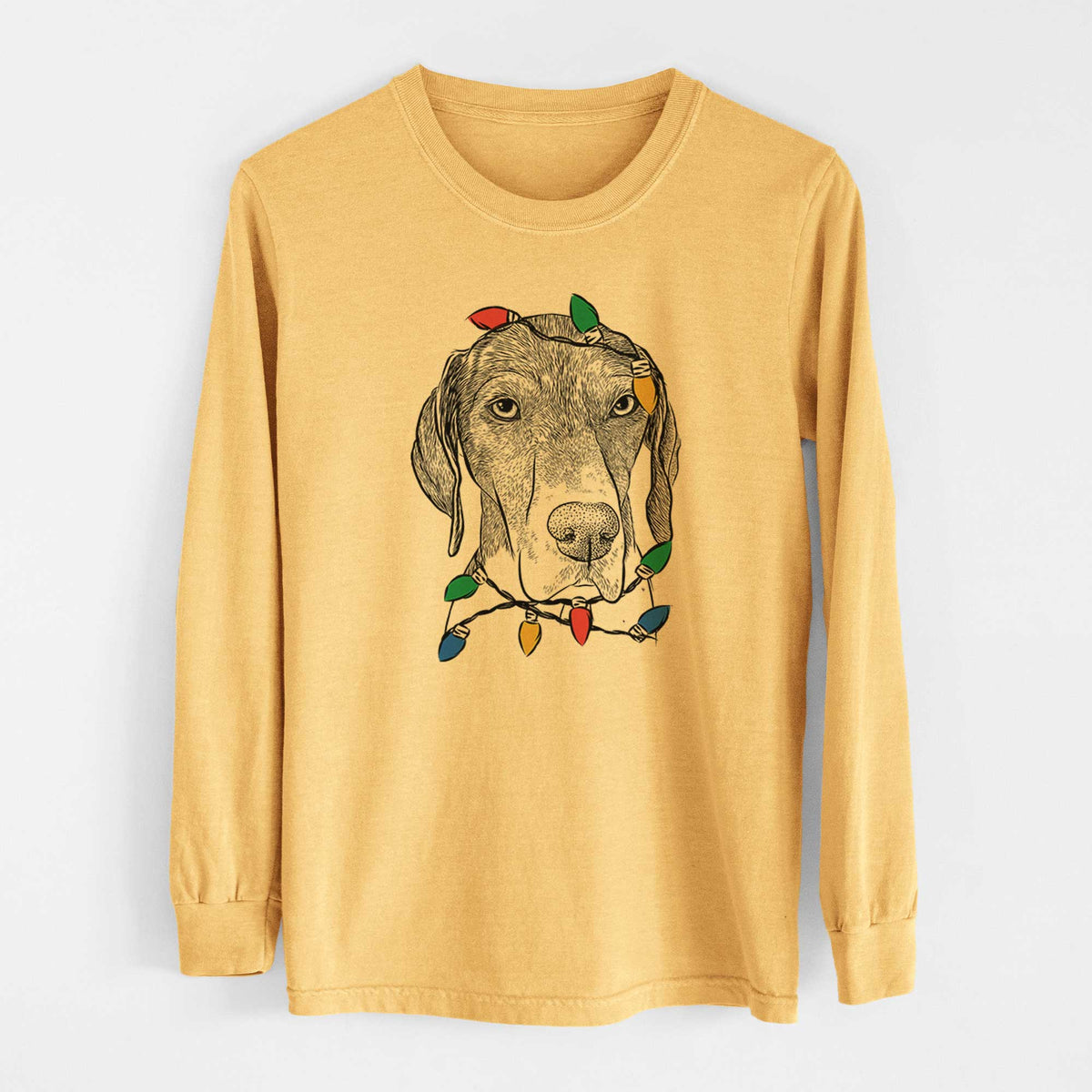 Christmas Lights Bohdi the German Shorthaired Pointer - Heavyweight 100% Cotton Long Sleeve