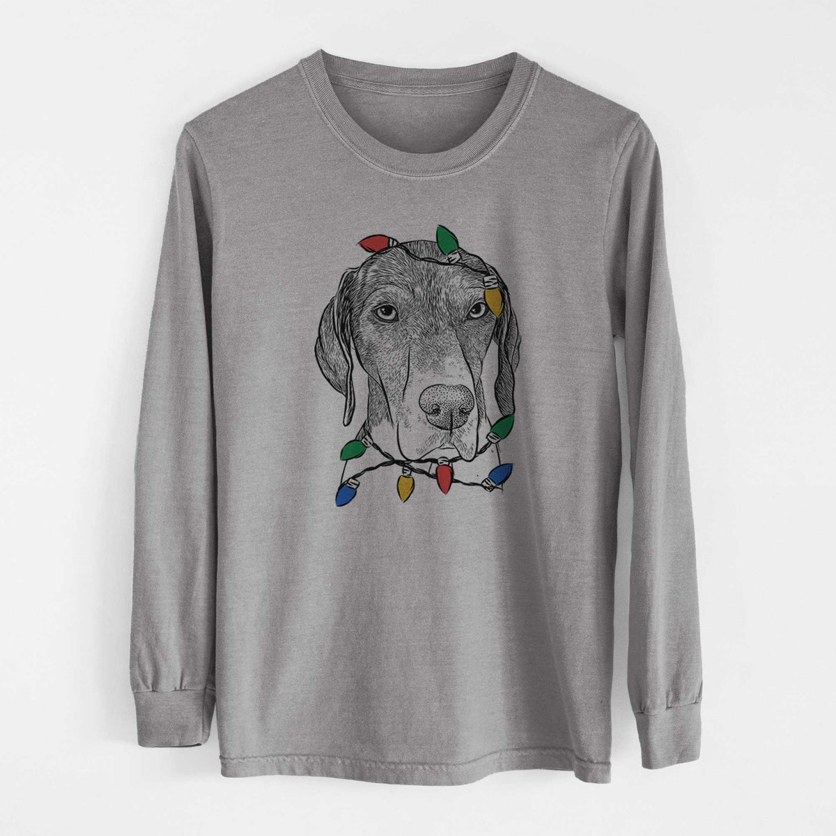 Christmas Lights Bohdi the German Shorthaired Pointer - Heavyweight 100% Cotton Long Sleeve